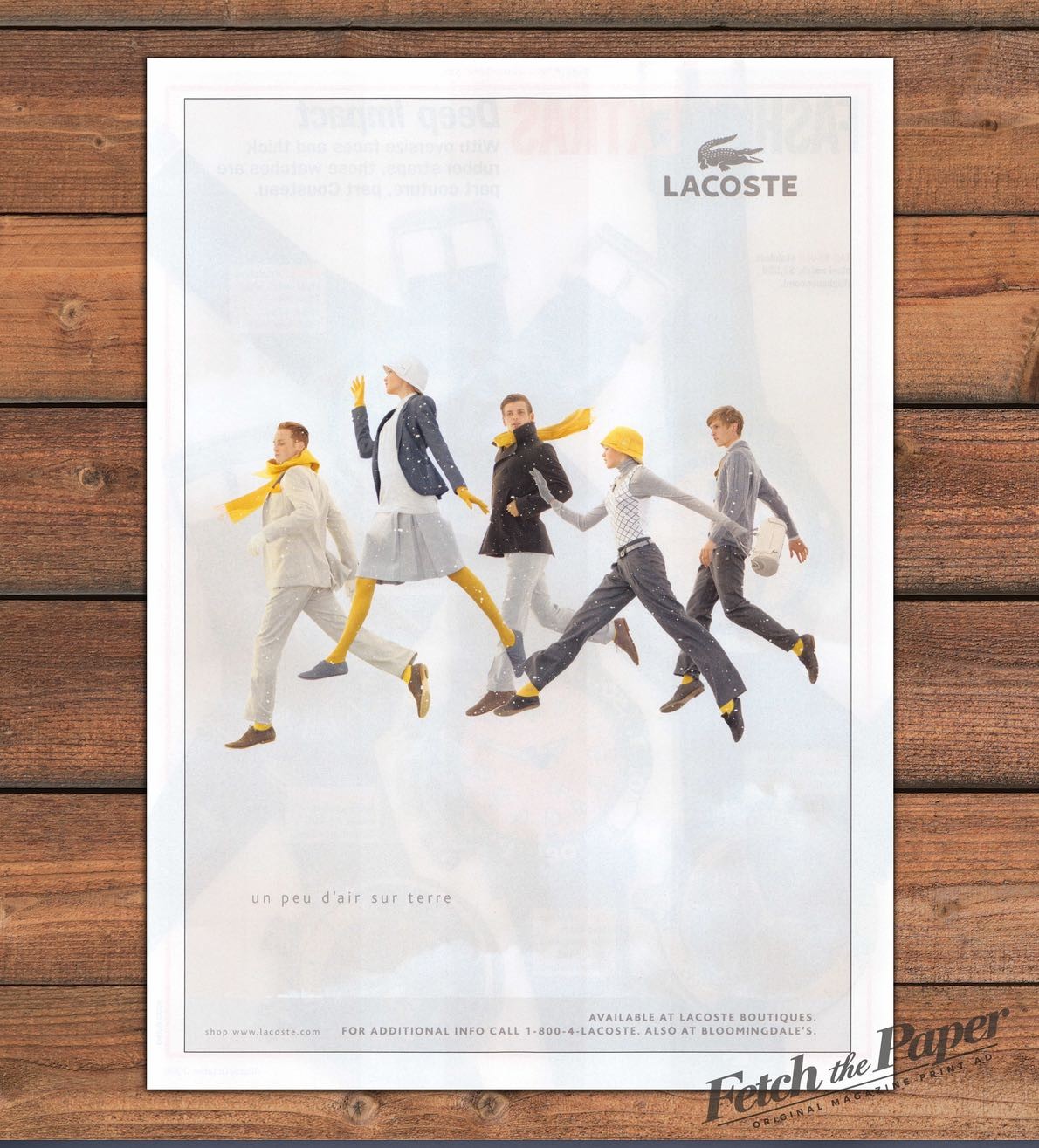 Lacoste Un Peu d\'Air Sur Terre Yellow Scarves Jumping Models Print Ad 2008 2000s