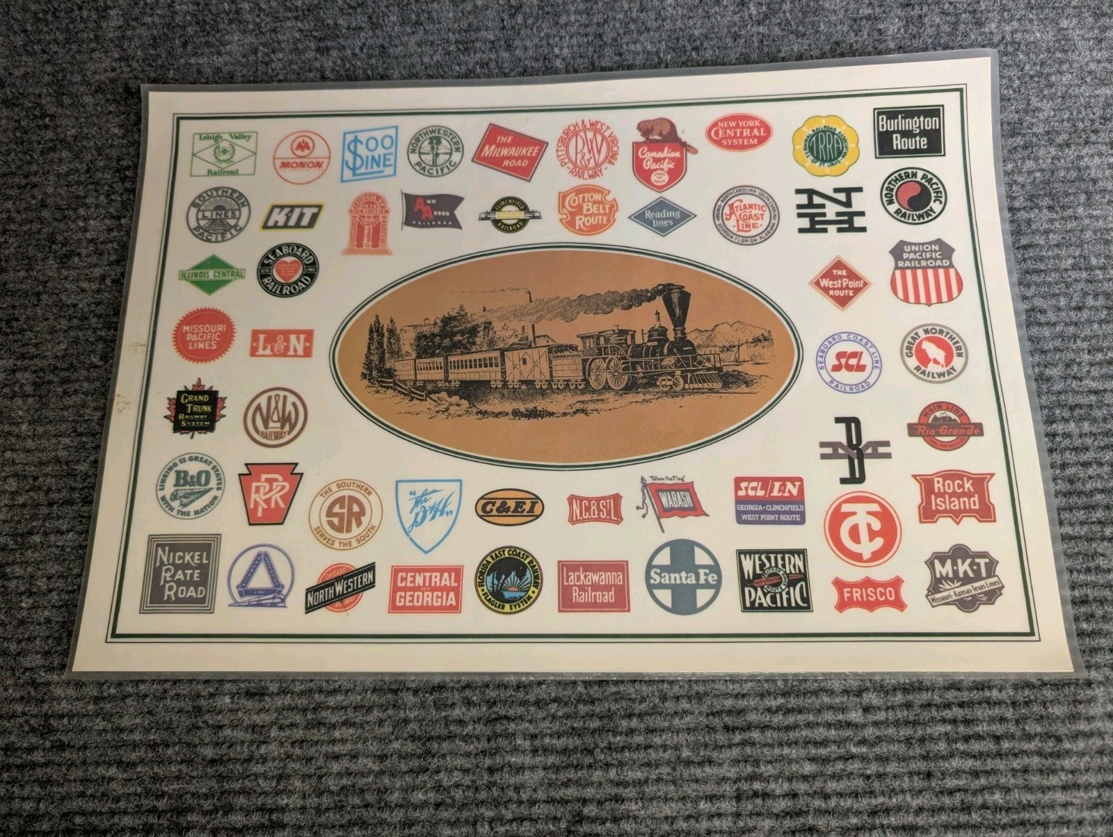 Vintage Double-Sided Railroad Placemat - Fallen Flag Logos & Currier & Ives