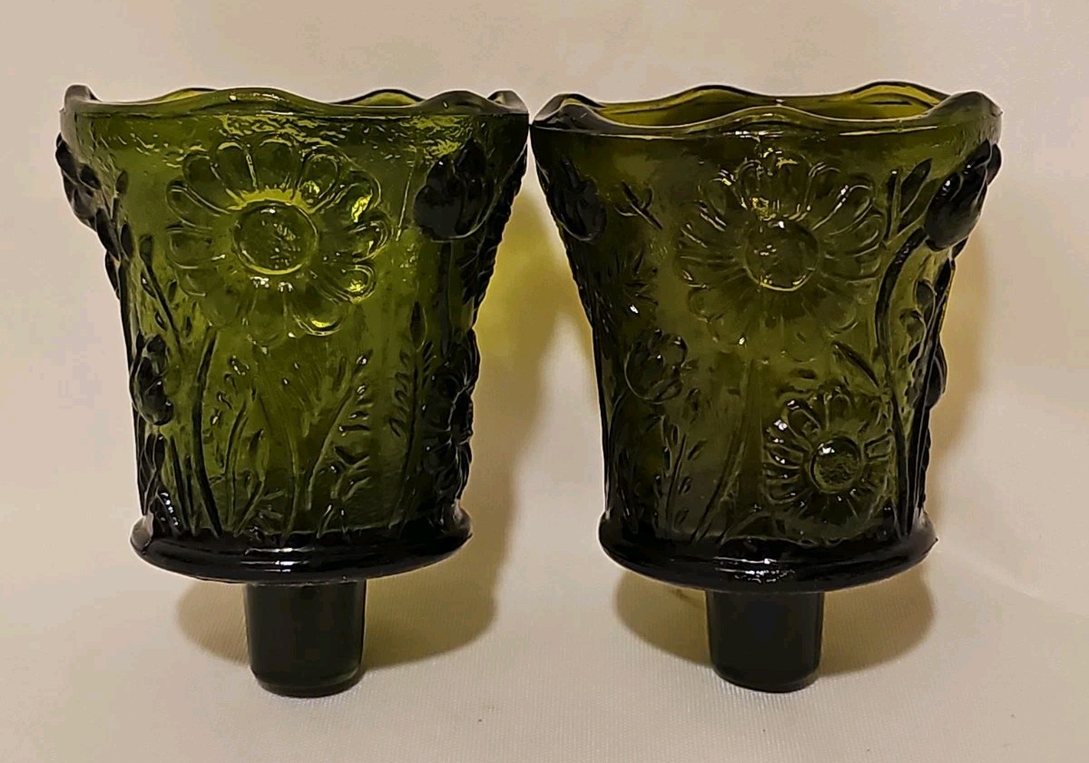 Set Of 2 Vintage Green Daisy Floral Sunflower PEG Votive Cup Candle Holders Set Of 2 Vintage Green Daisy Floral Sunflower PEG Votive Cup Candle Holders