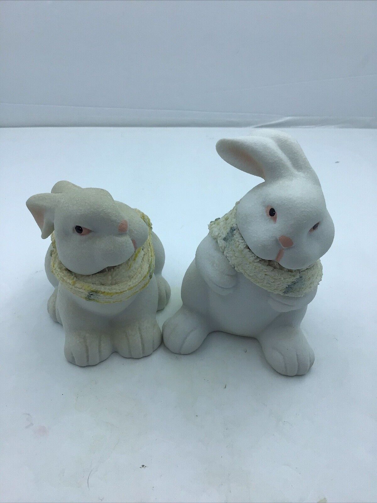 Flambro Porcelain Bisque Bunnies With Scarves Figurines Pair