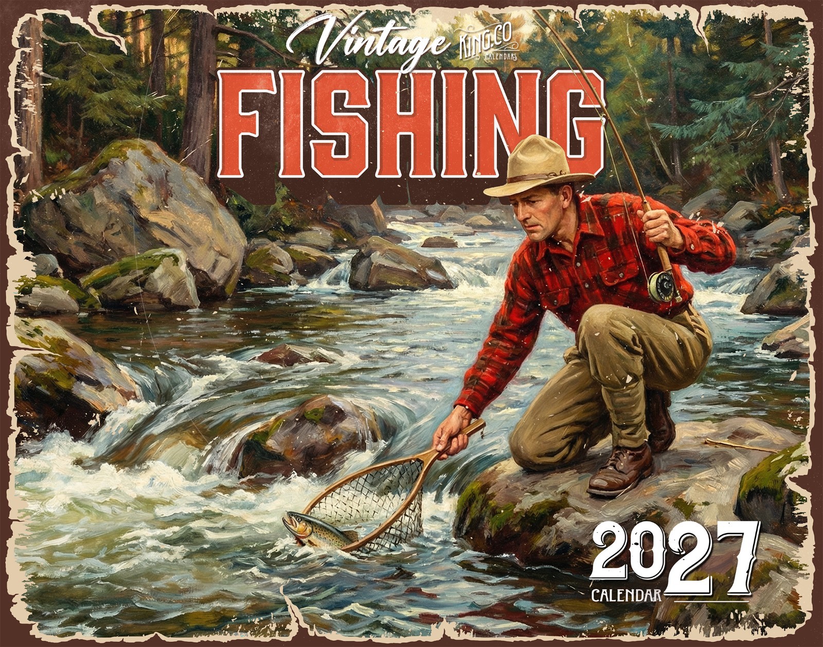 2027 Vintage Fishing Wall Calendar – 16-Month Angling Art (FREE SHIPPING)