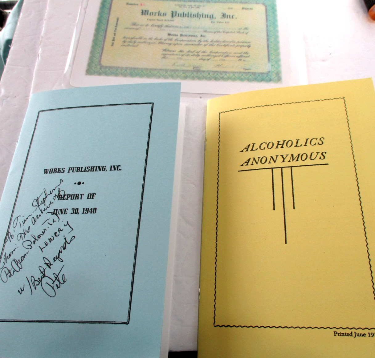 Alcoholics Anonymous Works Publishing Report June 1940 & stock prospectus bklets Alcoholics Anonymous Works Publishing Report June 1940 & stock prospectus bklets