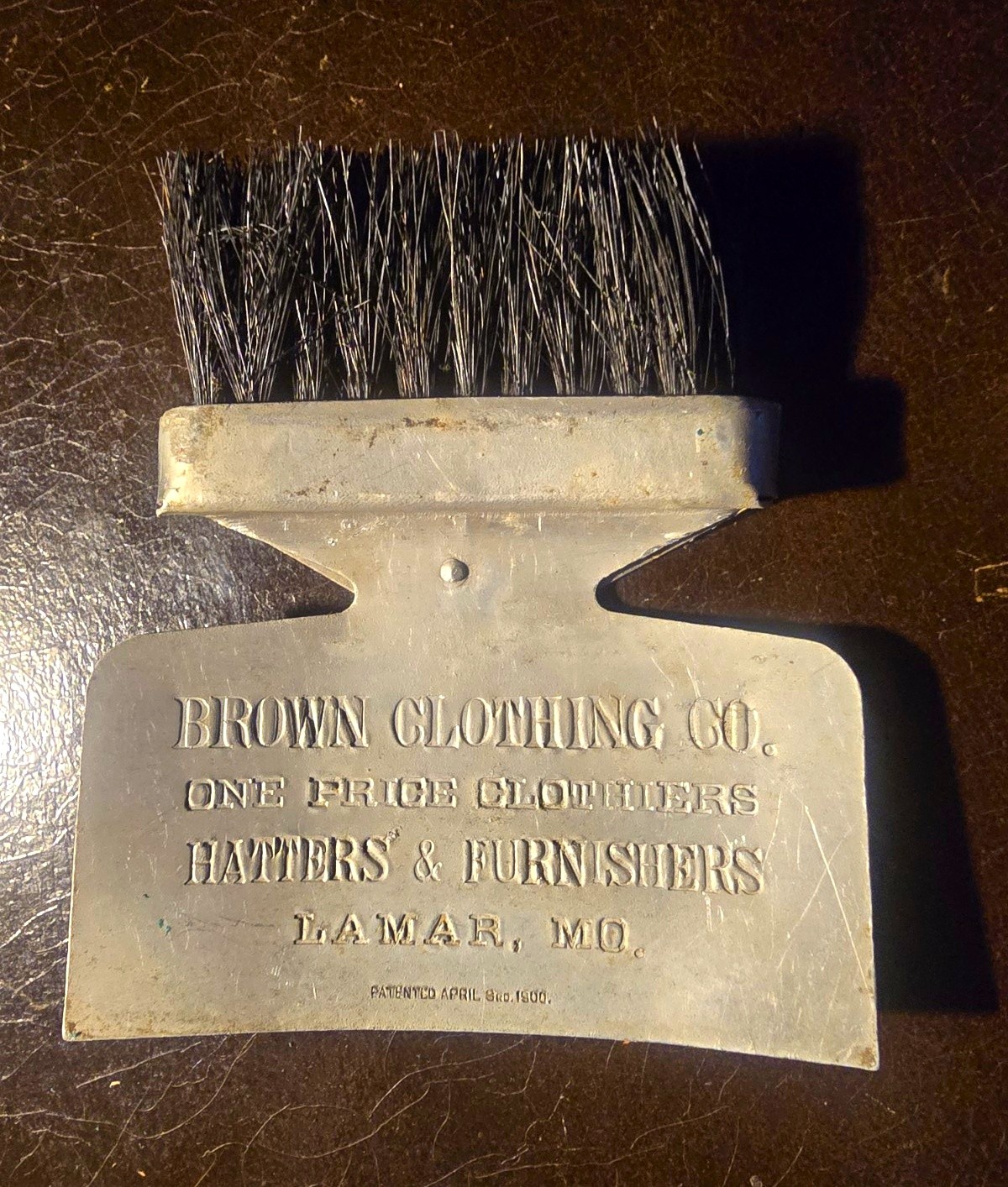 Antique Brown Clothing Co Lamar MO Advertising Boot Shoe Brush Metal Bristles Antique Brown Clothing Co Lamar MO Advertising Boot Shoe Brush Metal Bristles