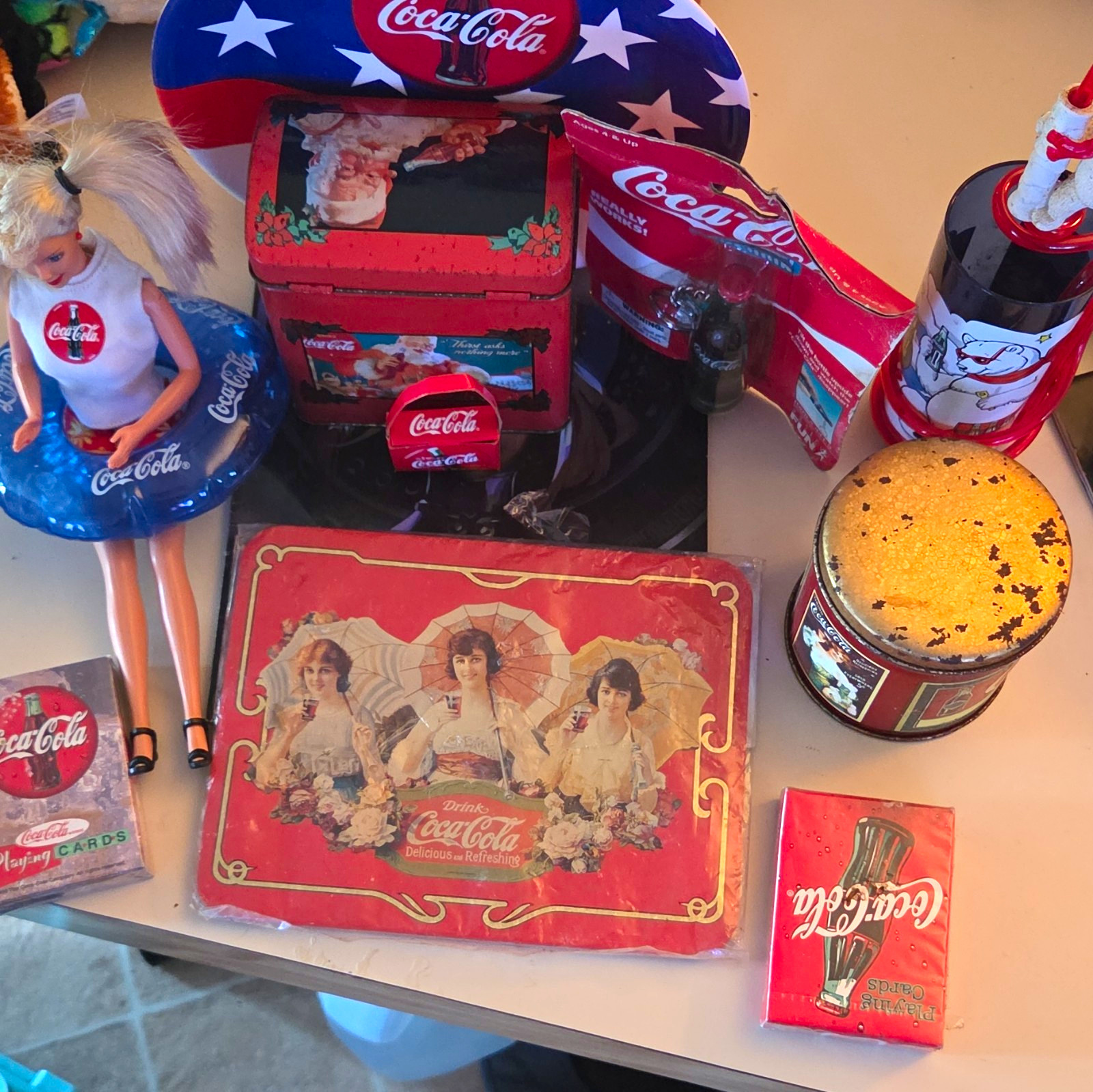 Vintage Coca-Cola Collectibles Lot 13 Tins Trays Playing Cards Coke Advertising Vintage Coca-Cola Collectibles Lot 13 Tins Trays Playing Cards Coke Advertising