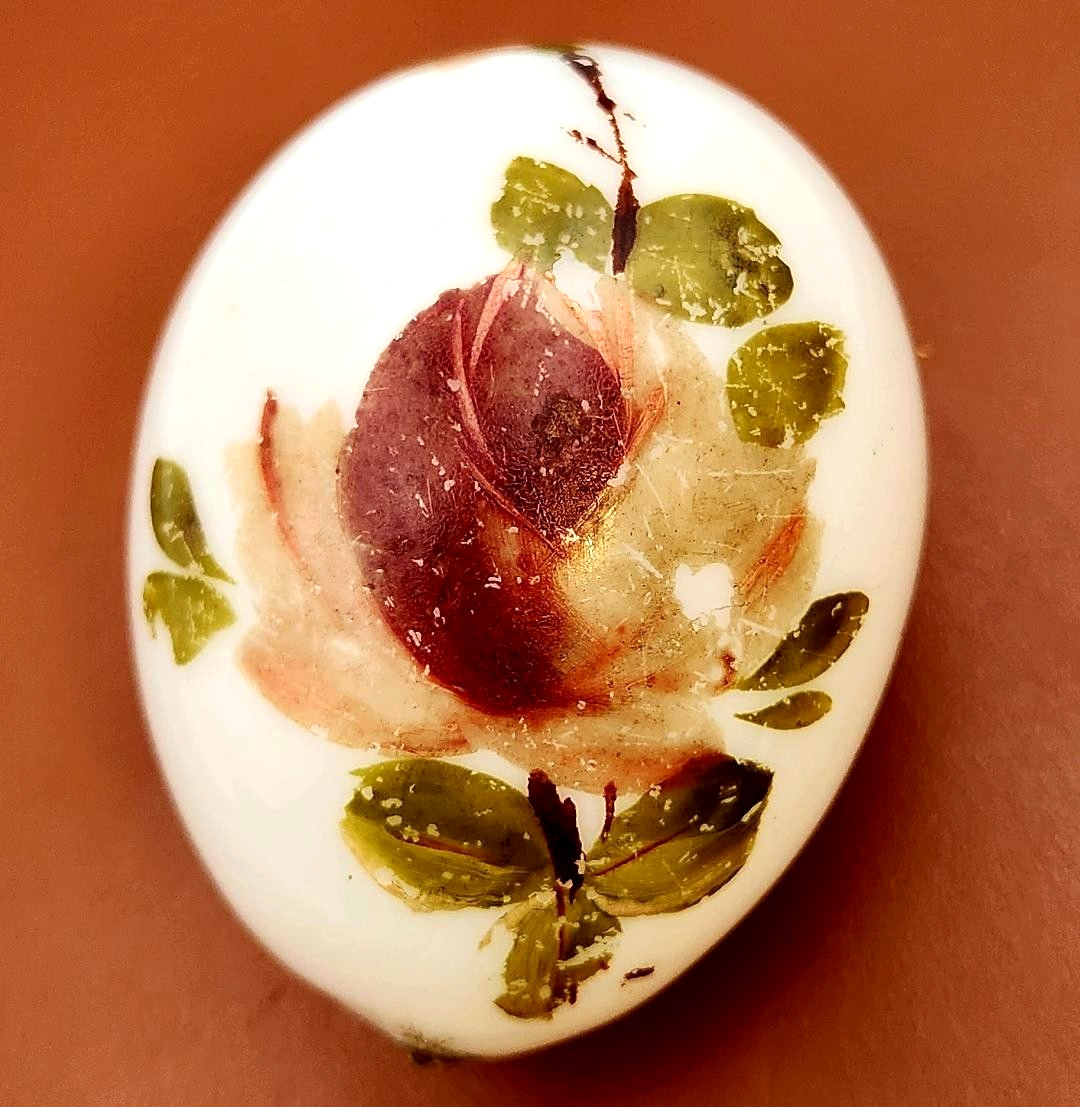 Antique Victorian Milk Glass Hand Blown Painted Flower \