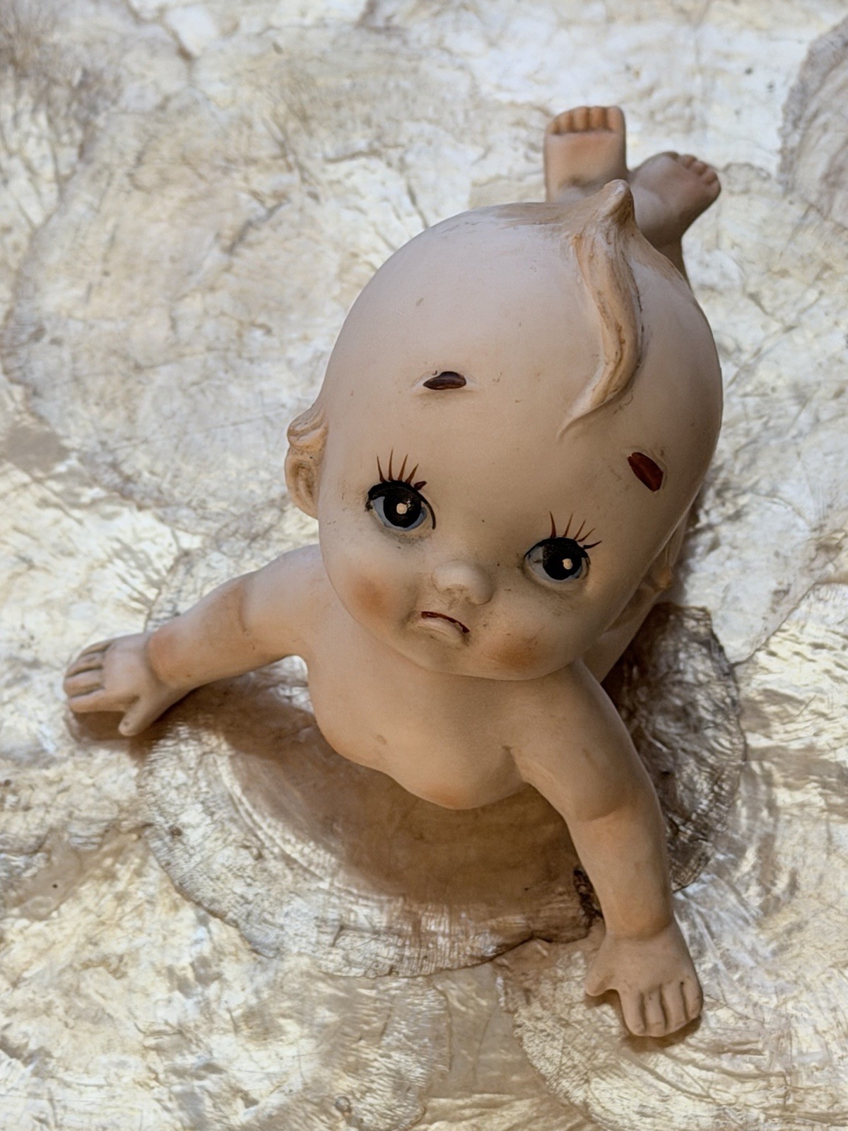 Vintage Lefton KW228 Pouty Crawling Kewpie Baby Bisque Figurine Japan 3.25” Vintage Lefton KW228 Pouty Crawling Kewpie Baby Bisque Figurine Japan 3.25”