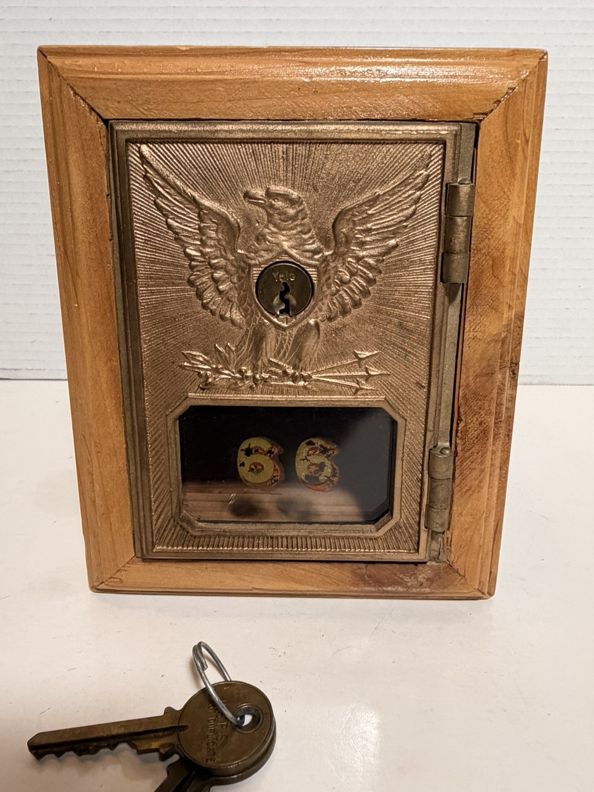 Antique USPS P O Post Office Postal Box Door Bank With Key #66 handcrafted 