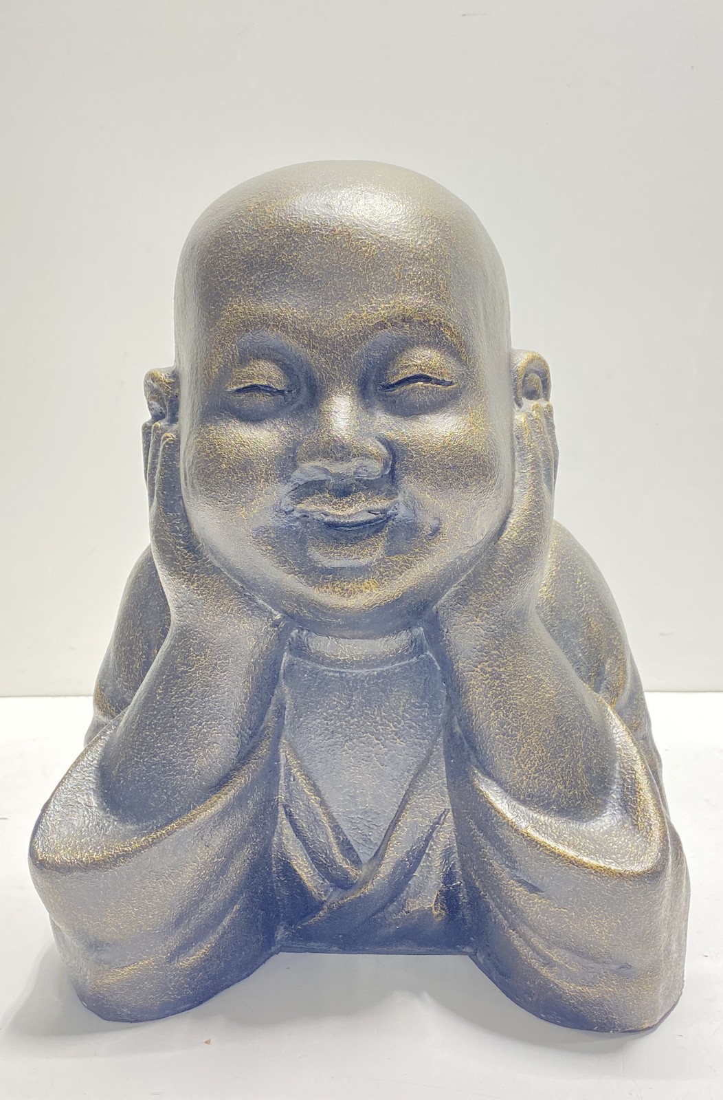 Reclining Baby Buddha Statue 22 Inch Little Monk Figurine Bronze Finish Garden