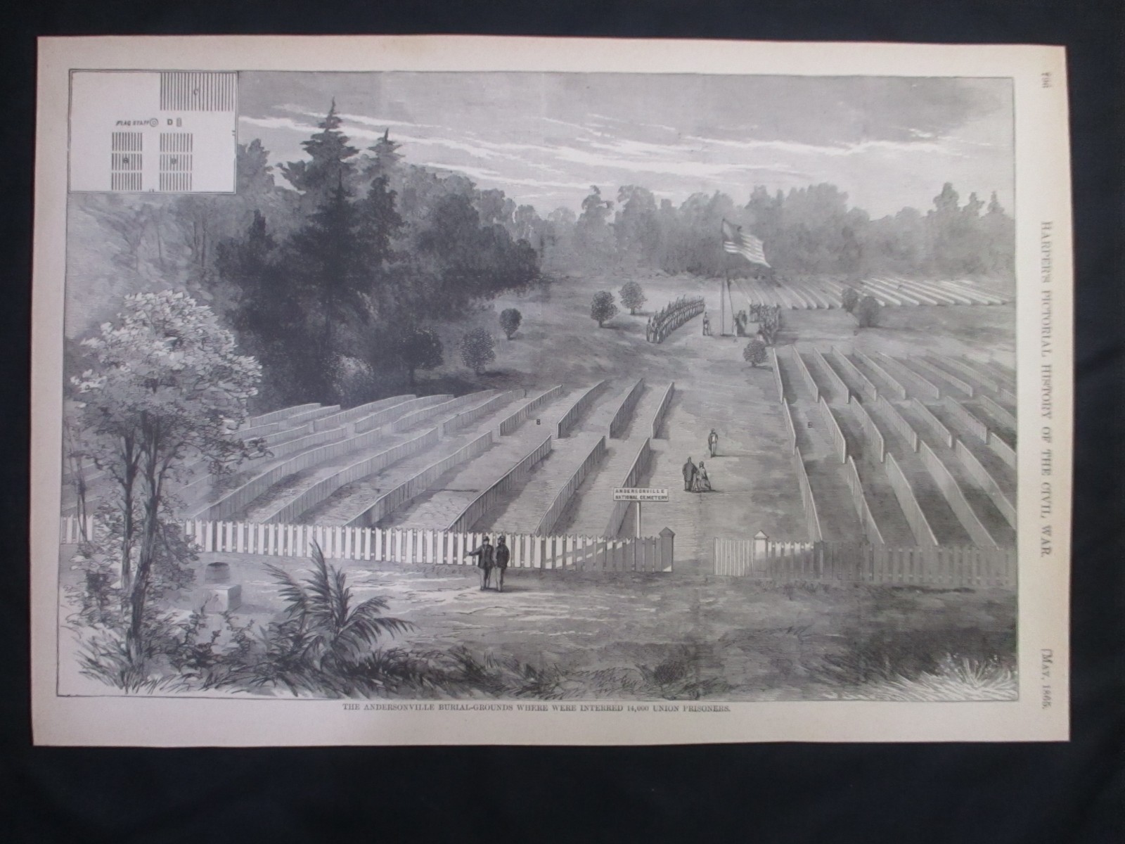 1894 Civil War Prints - Andersonville Burial Grounds, 14,000 Union Prisoners