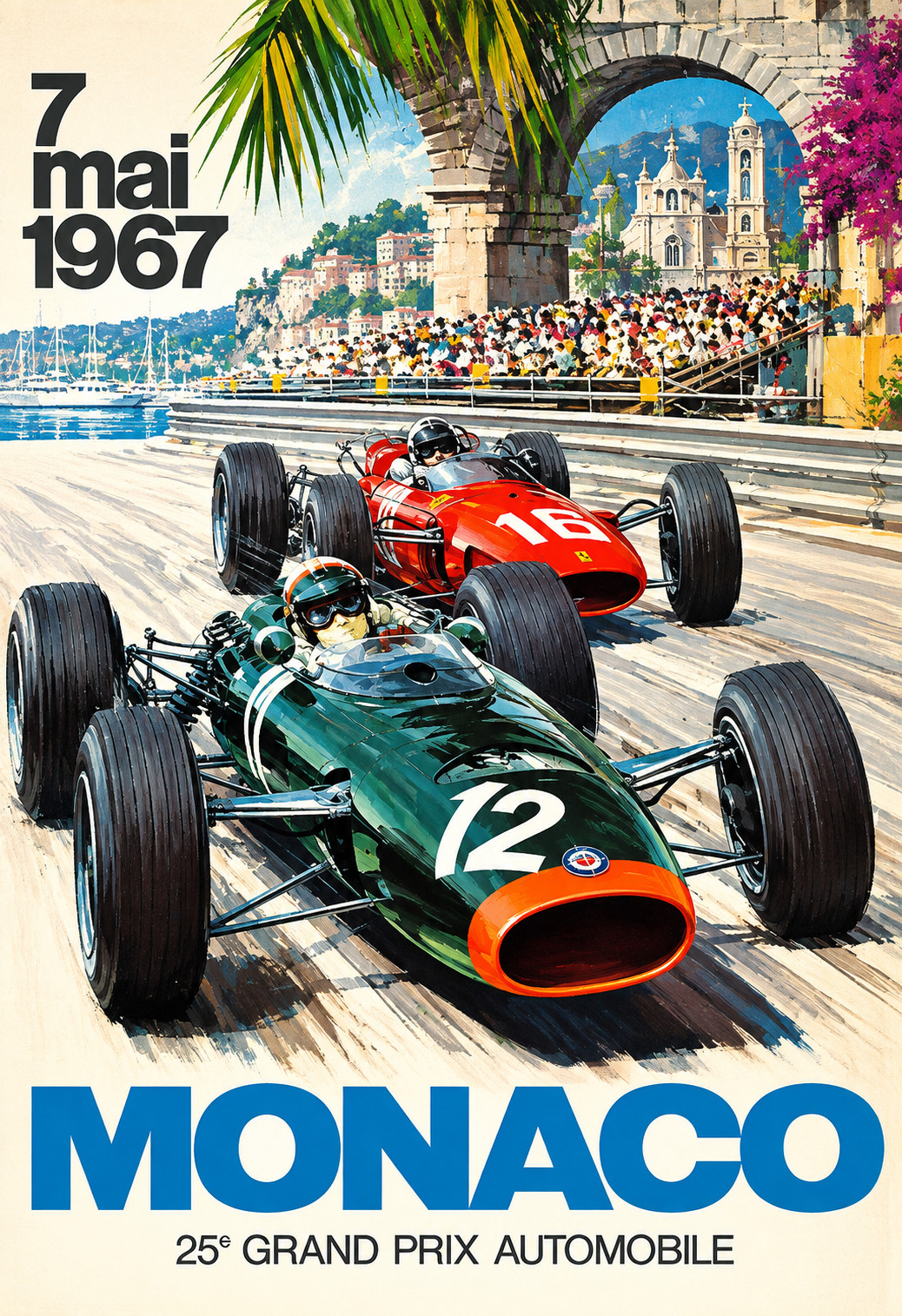 1967 Monaco Grand Prix Vintage Racing Poster Classic Formula 1 Auto Poster 13x19
