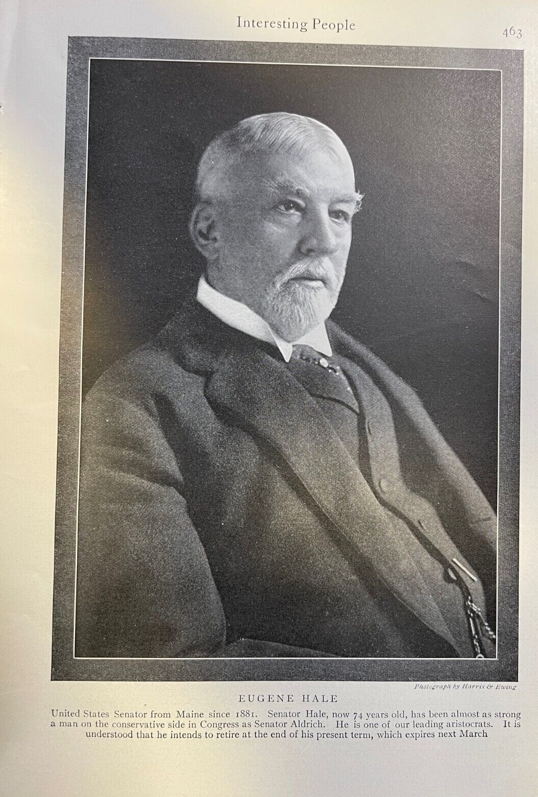 1910 Vintage Magazine Illustration Eugene Hale Maine Senator 1910 Vintage Magazine Illustration Eugene Hale Maine Senator