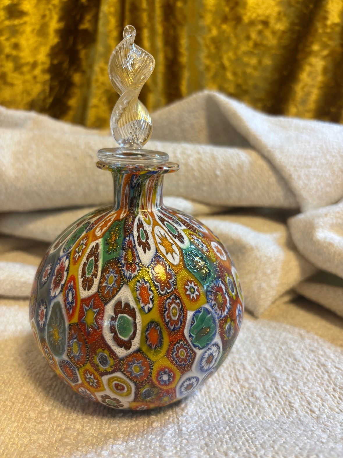 Large Vintage Murano Style Millefiori Art Glass Perfume Bottle Twisted Stopper Large Vintage Murano Style Millefiori Art Glass Perfume Bottle Twisted Stopper