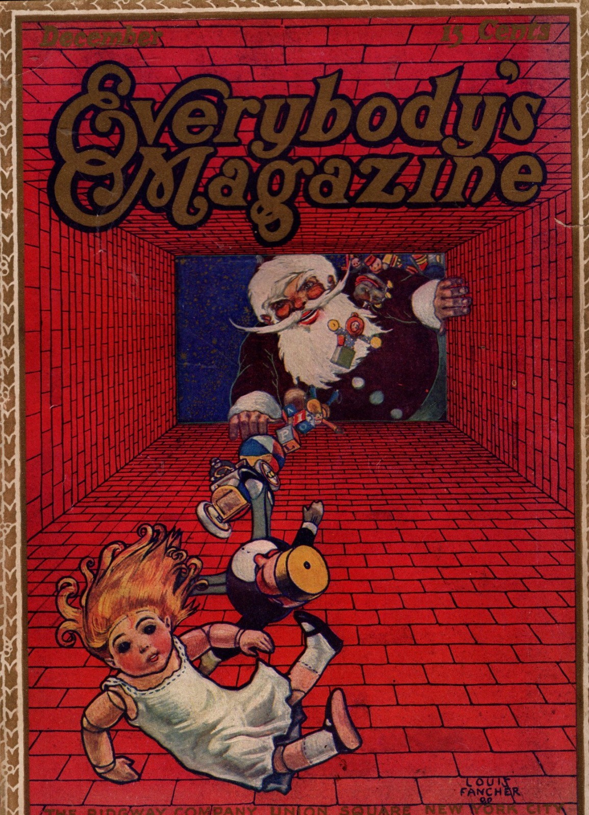 1908 Santa Claus down the chimney Original cover of Everybody\'s 1908 Santa Claus down the chimney Original cover of Everybody\'s