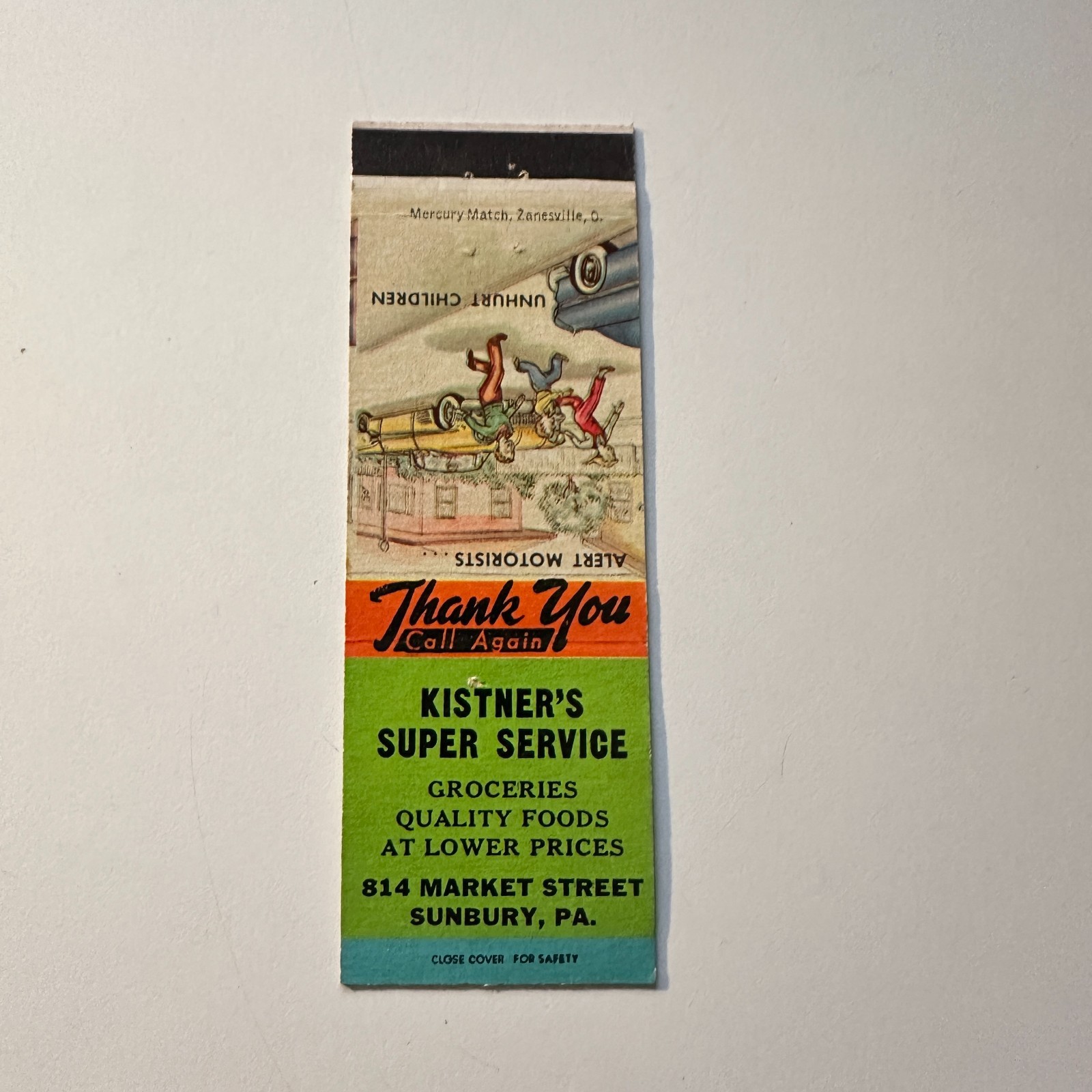 Kistner's Super Service Groceries Sunbury PA Vintage Matchbook Cover 5MB126-3-2