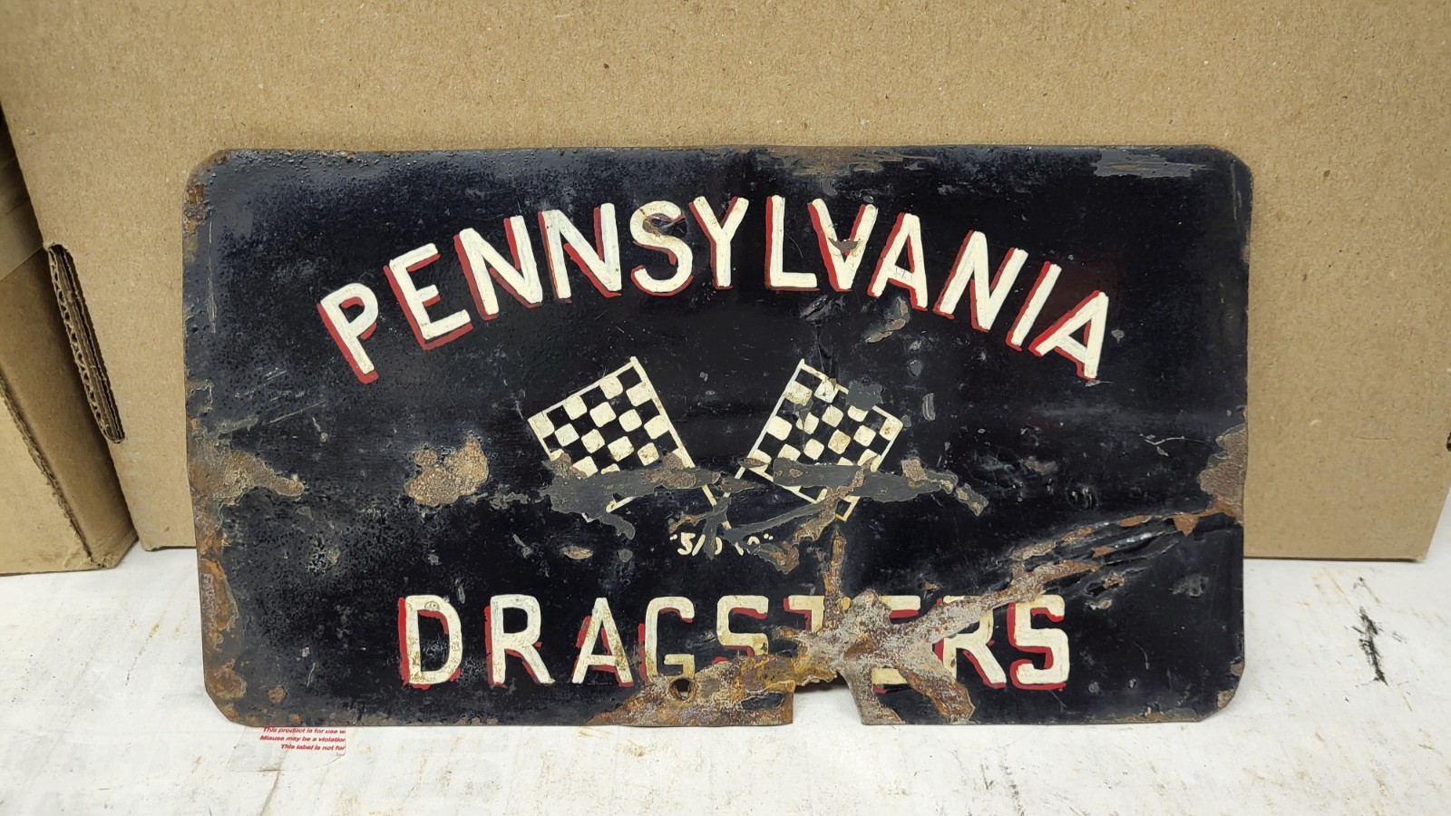 Vintage 1950's Pennsylvania Dragsters Car Club Metal Sign Drag Racing Gasser Old