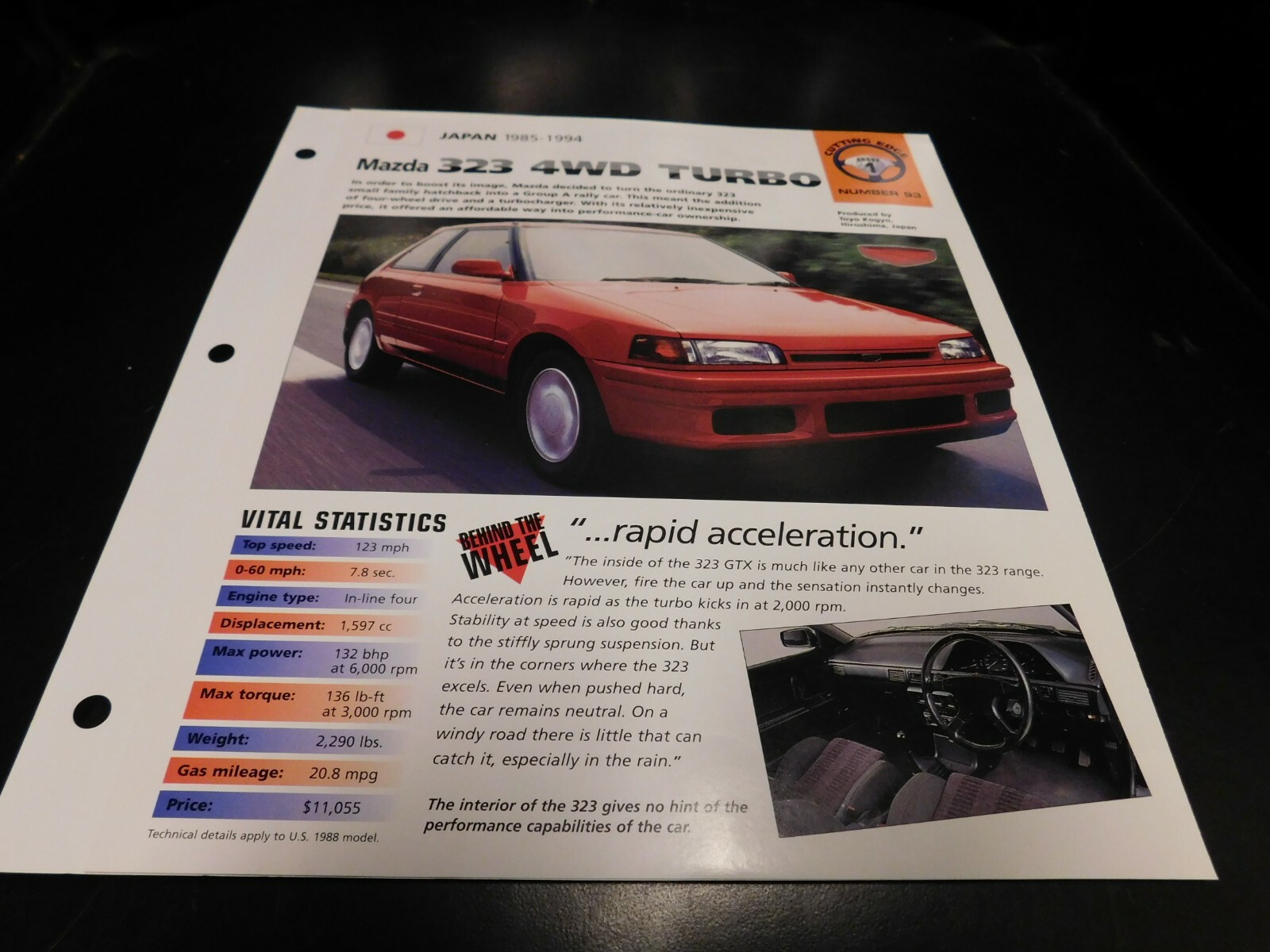1985-1994 Mazda 323 4WD Turbo Spec Sheet Brochure Photo Poster 86 87 88 89 90 91 1985-1994 Mazda 323 4WD Turbo Spec Sheet Brochure Photo Poster 86 87 88 89 90 91