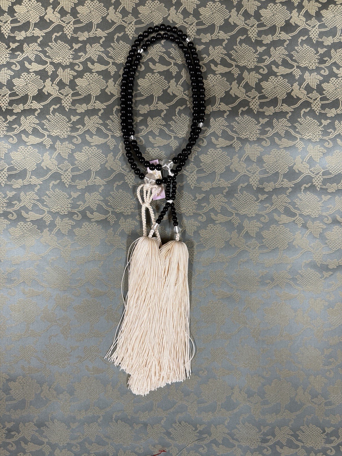 Japanese Buddhist Juzu Prayer Beads Black Resin Silk Tassel Box