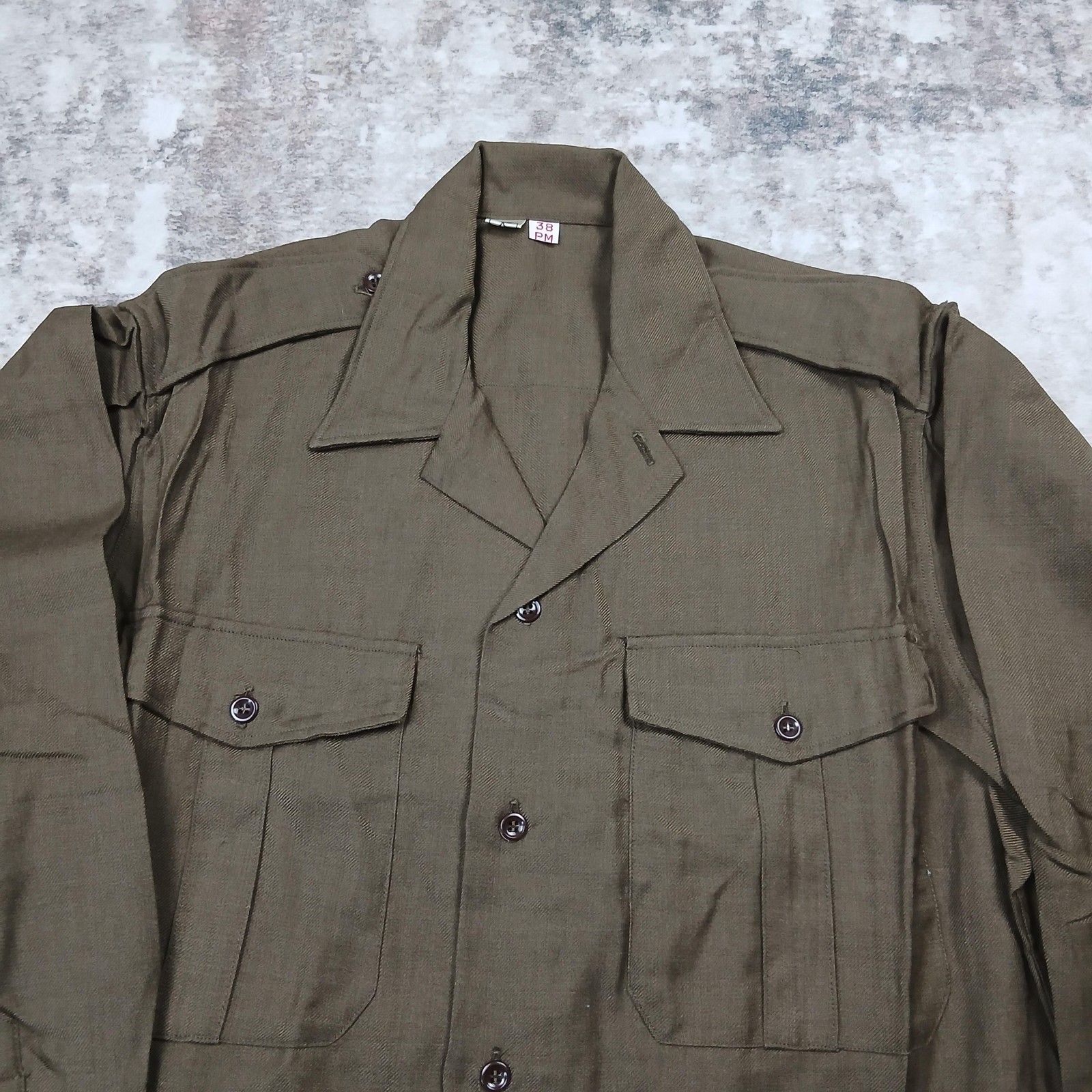 Vintage French Army Shirt Mens 38 PM Combat Military Mitin Antimite Definitif