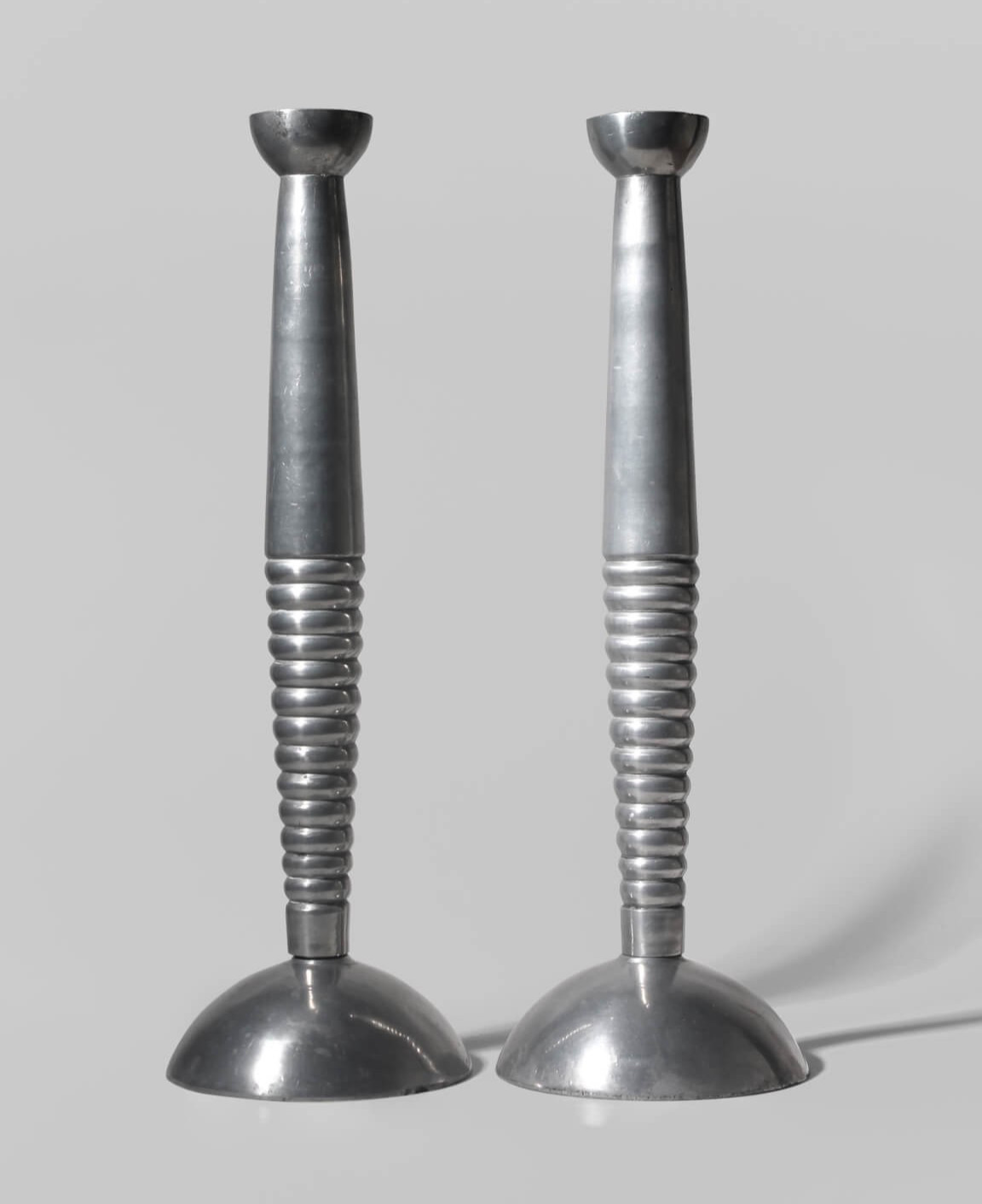 Pair Of Massive Rimmed Aluminum Candle Holders