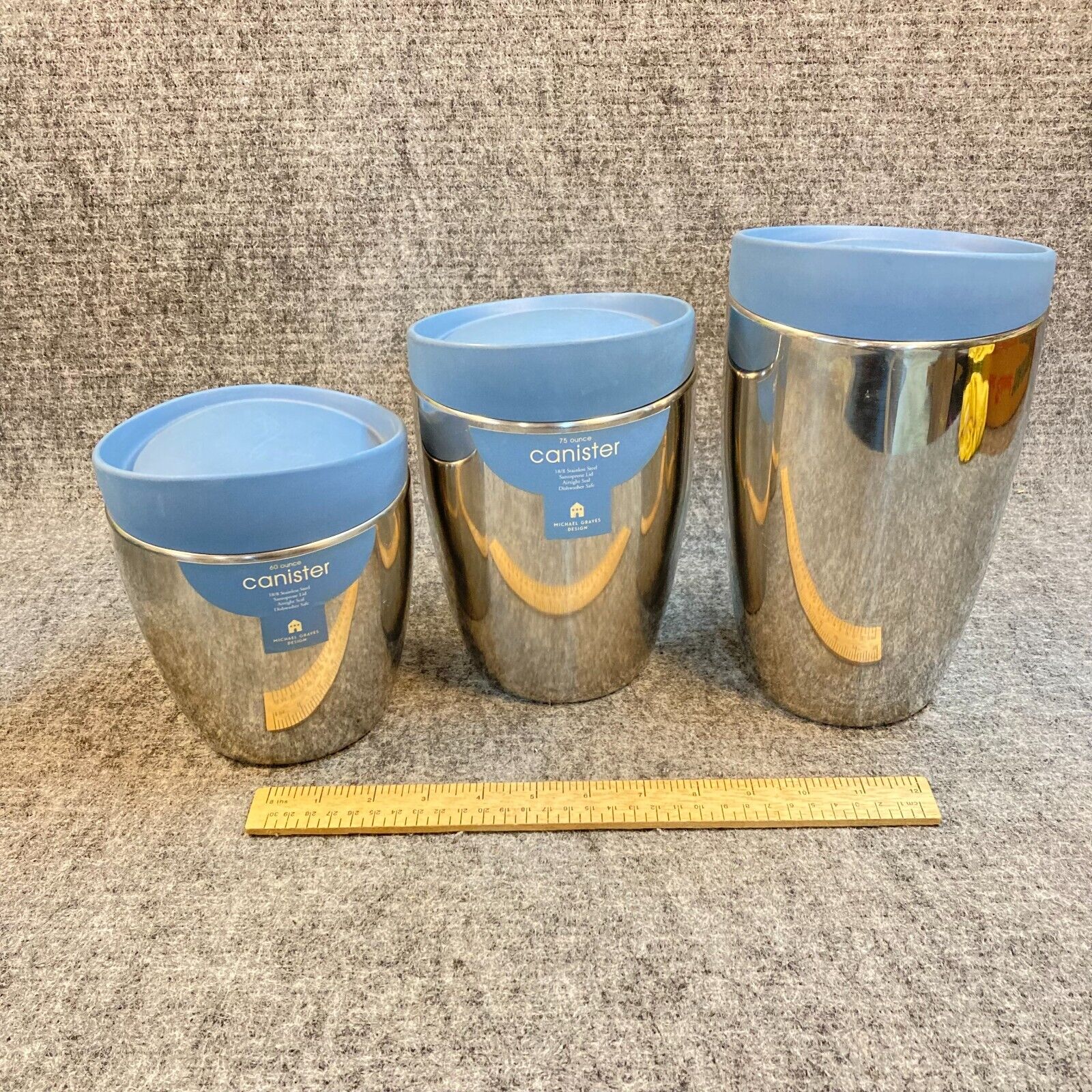 MCM Michael Graves Canister Set 3 Pc Stainless Steel 90-75-60 oz. New Old Stock