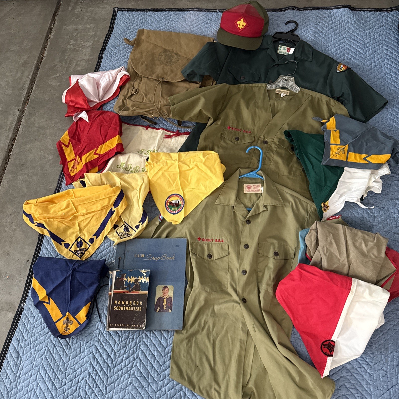 Vintage Boy Scout BSA Lot Knapsack Backpack Shirts Neckerchief Hat Books