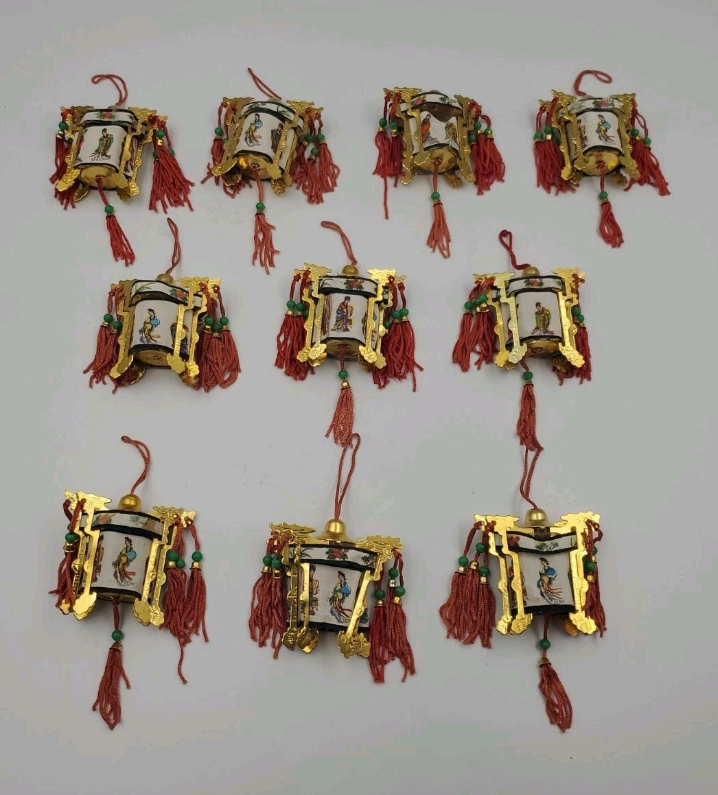 Lot Of 10 Vintage Chinese Palace Mini Lantern Christmas Ornaments As Is Read