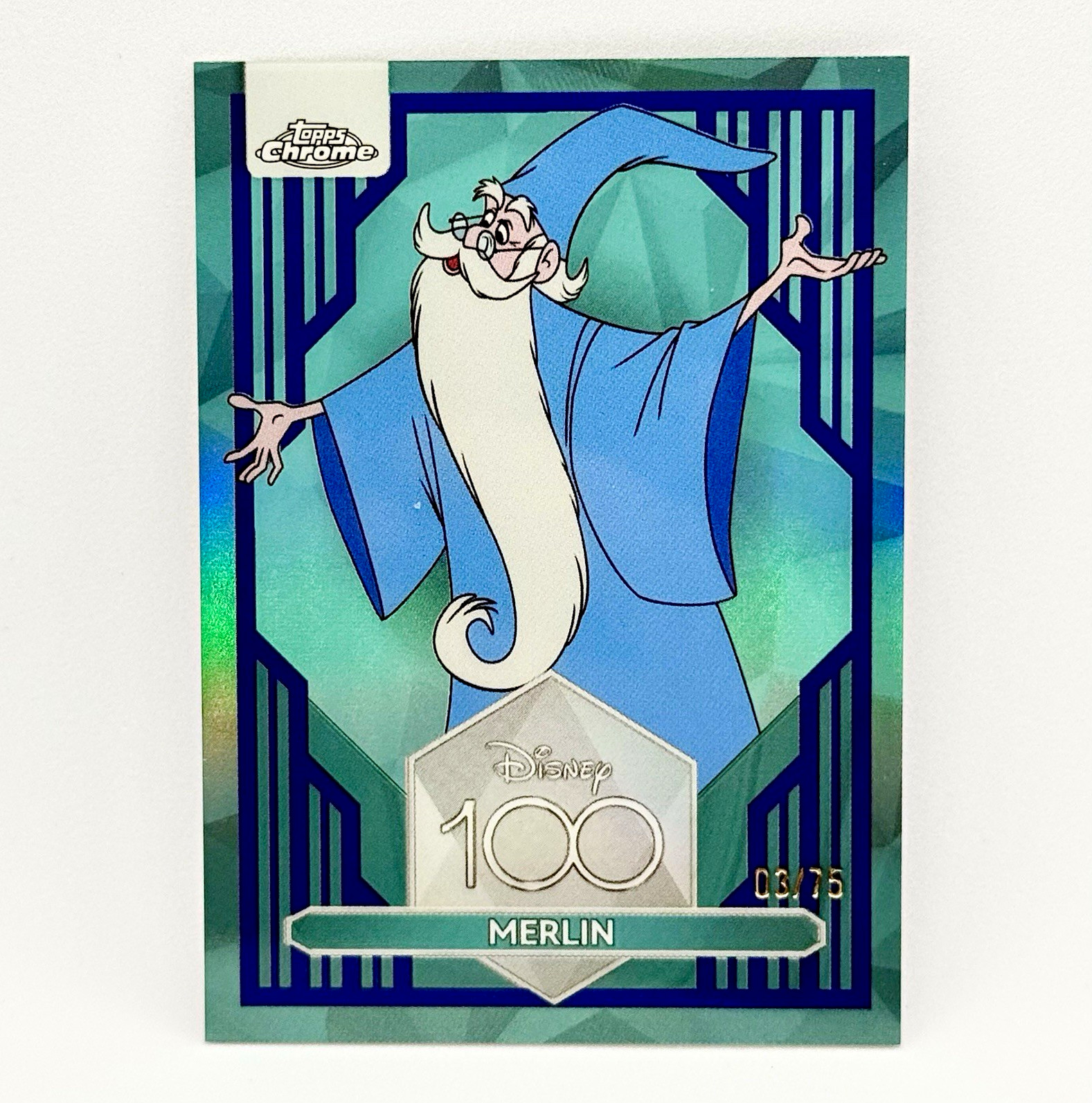 2023 Topps Disney 100 Chrome Merlin #38 Sword in the Stone Dark & Light Blue /75