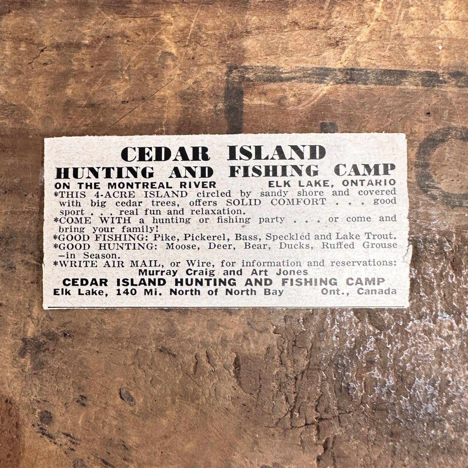 1952 Cedar Island Fish Camp Elk Lake Montreal River Vintage Print Ad Ontario