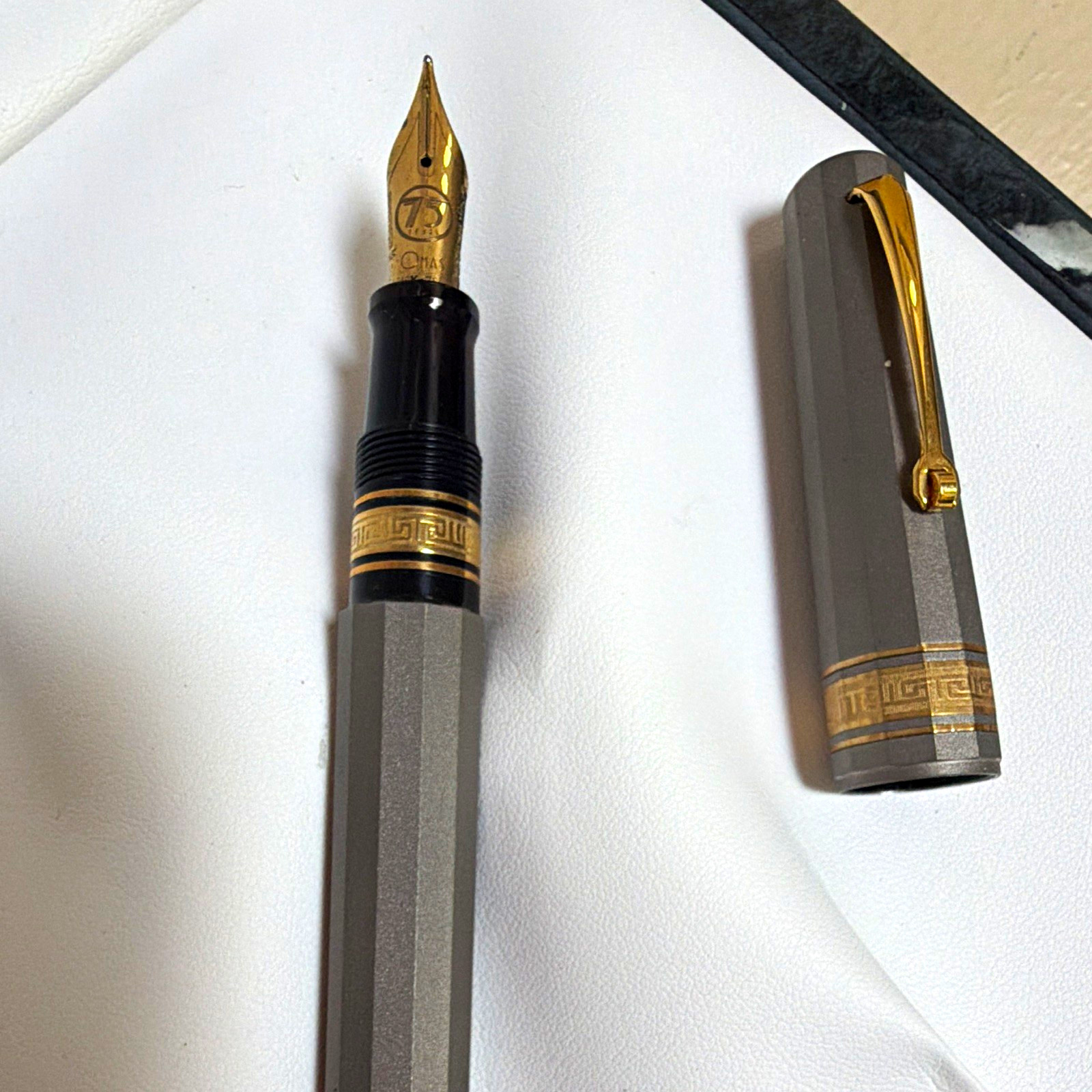 OMAS T2 75th Anniversary Ltd Ed Titanium Fountain Pen 18K M Nib Box
