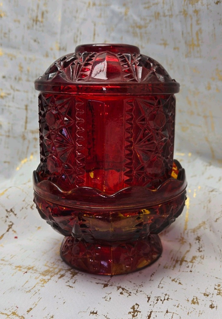 Vintage Indiana Glass Large Ruby Red Stars & Bars Fairy Lamp 6.5\