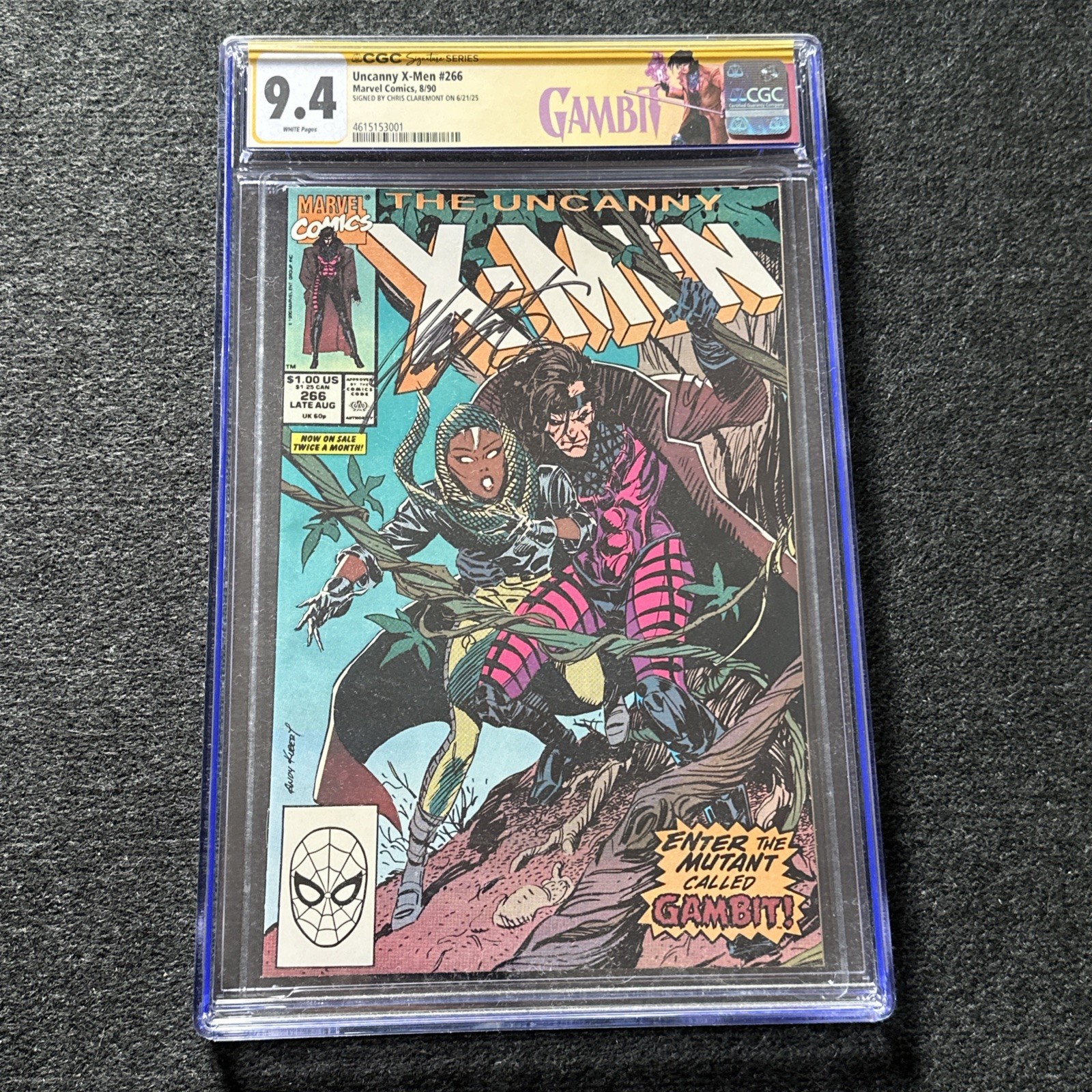 💥 Uncanny X-Men #266 (1990) CGC 9.4 1st Gambit Signed by Claremont,Custom Label 💥 Uncanny X-Men #266 (1990) CGC 9.4 1st Gambit Signed by Claremont,Custom Label