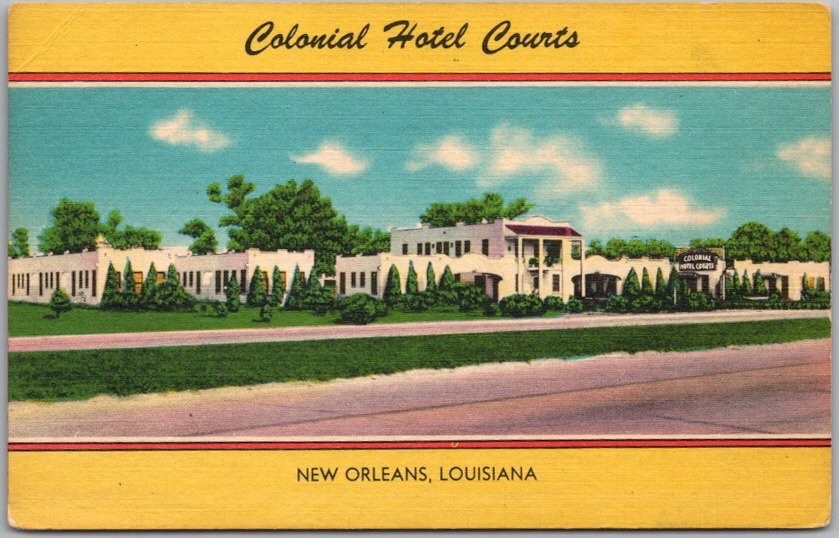 c1950s NEW ORLEANS, Louisiana Postcard COLONIAL HOTEL COURTS Hwy 61 Linen Unused