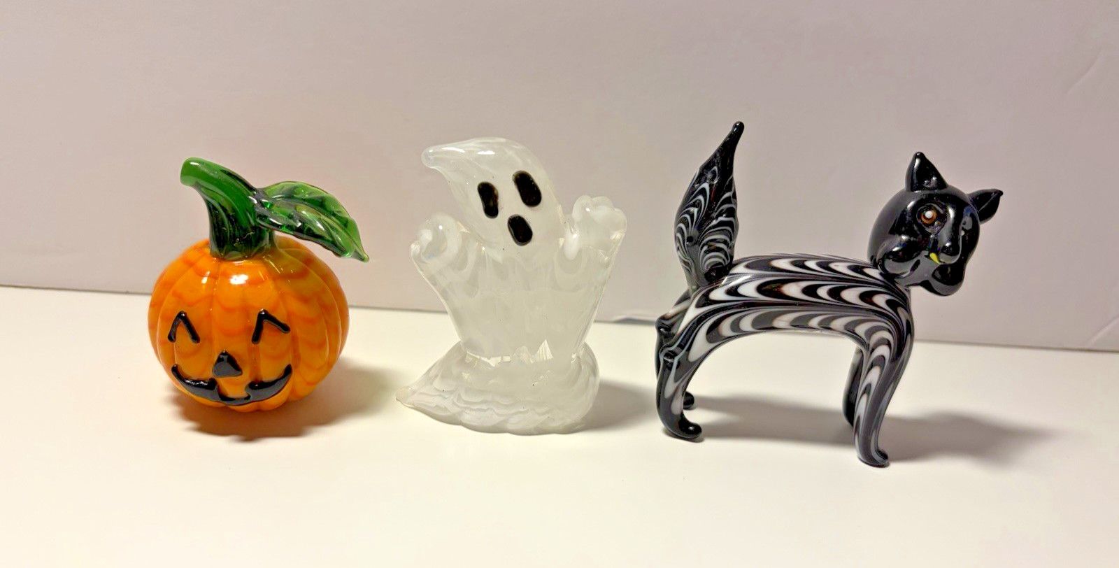 Vintage Lenox Art Glass Halloween Collection-Ghost Black Cat & Jack-O-Lantern Vintage Lenox Art Glass Halloween Collection-Ghost Black Cat & Jack-O-Lantern