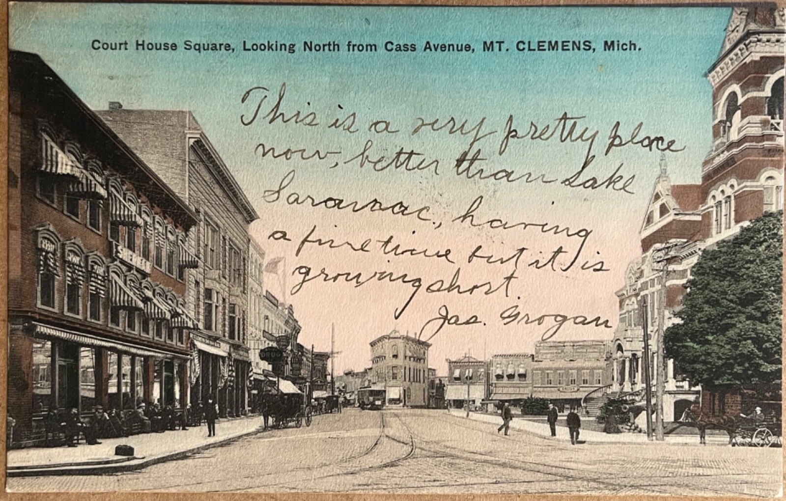 Mt Clemens Michigan Main Street Court House Square Antique Postcard 1909 Mt Clemens Michigan Main Street Court House Square Antique Postcard 1909