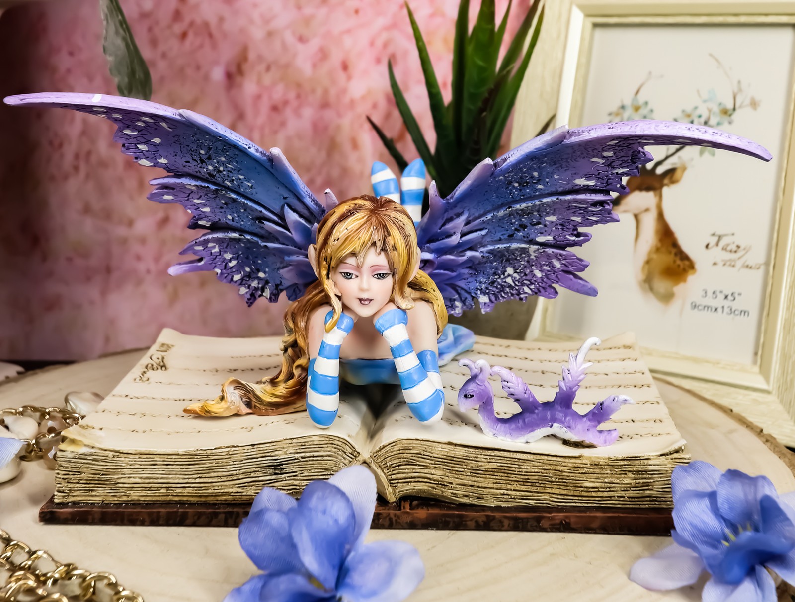 Ebros Amy Brown Purple Lavender Book Worm Fairy With Pet Dragon Statue 7.25 Ebros Amy Brown Purple Lavender Book Worm Fairy With Pet Dragon Statue 7.25