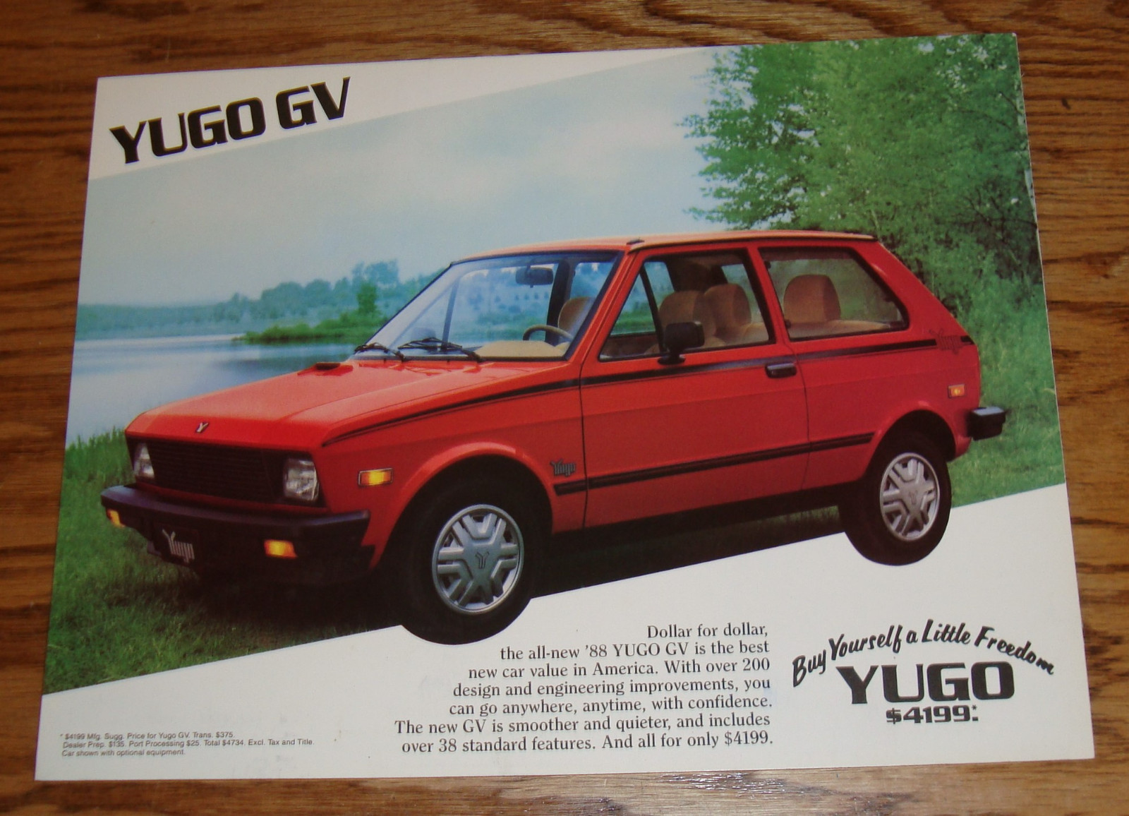 Original 1988 Yugo GV Sales Sheet Brochure 88