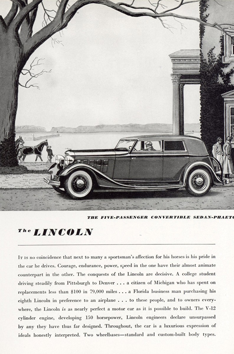 1934 Lincoln Five Passenger Convertible Sedan Phaeton Vintage Print Ad 1934 Lincoln Five Passenger Convertible Sedan Phaeton Vintage Print Ad