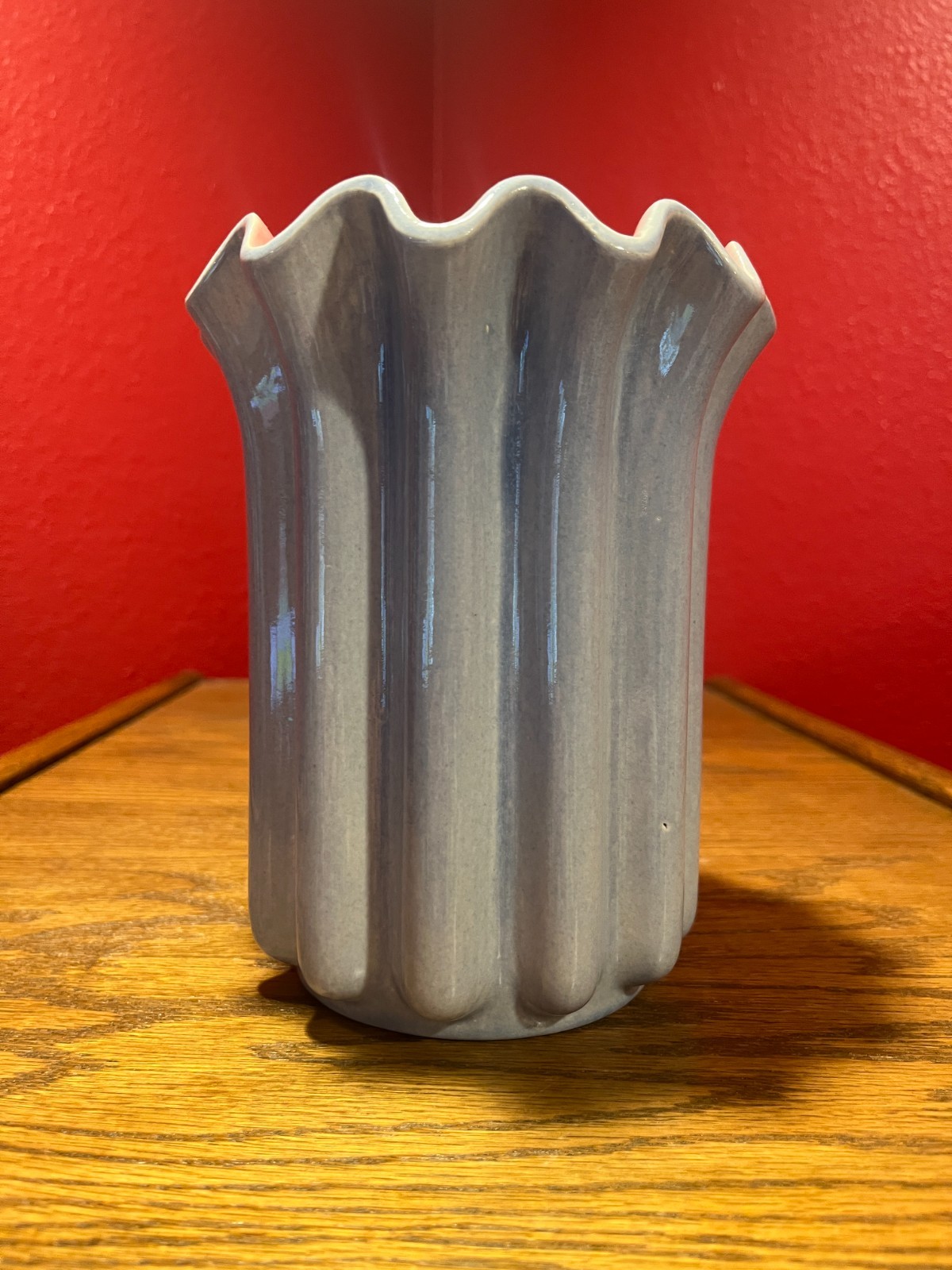 Red Wing Pottery Lavender Fluted Vase w/Pink Interior; Marked 1169 Red Wing USA