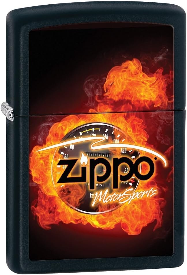 Zippo Motorsports and Flames Black Matte 28335 Zippo Motorsports and Flames Black Matte 28335