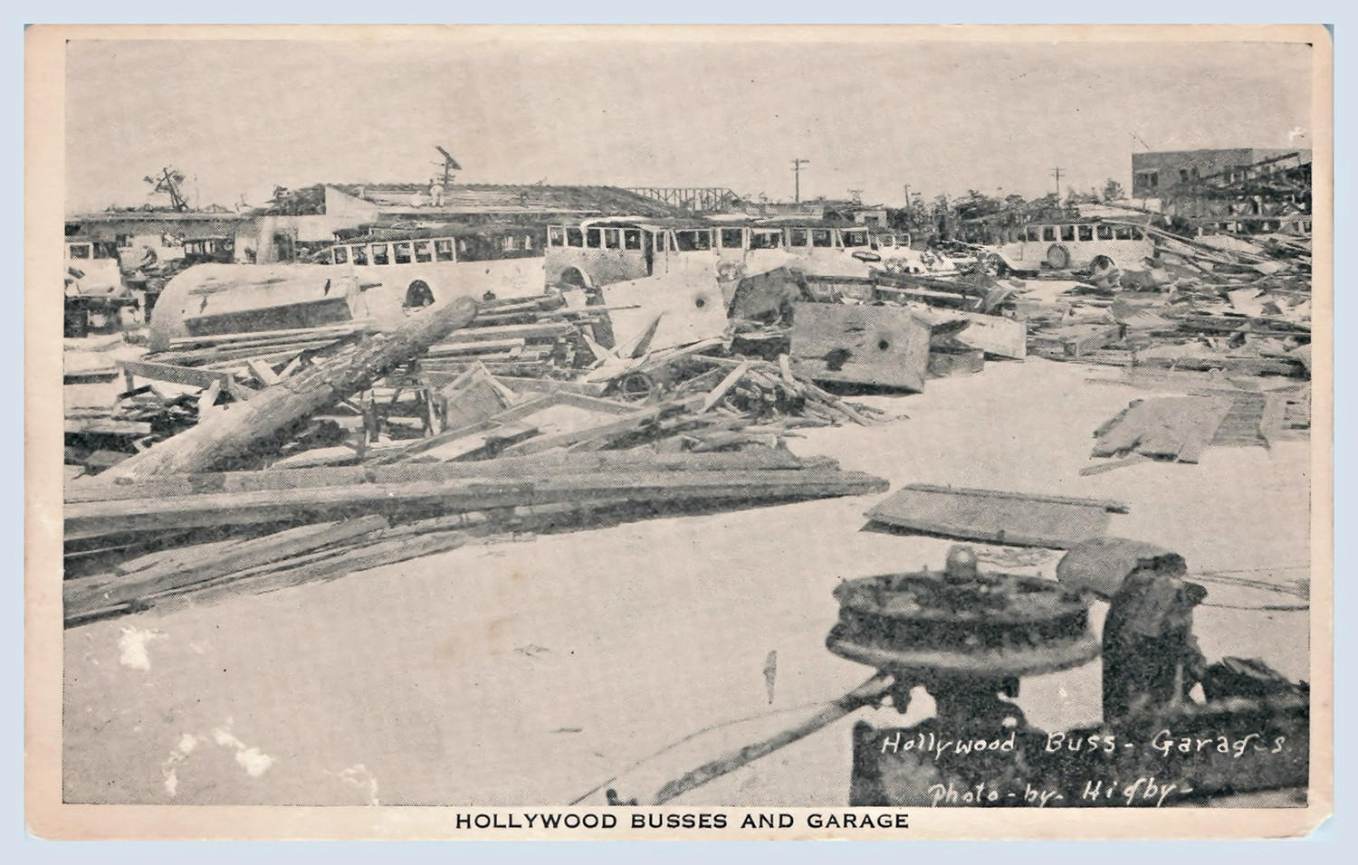 1920s Hollywood Florida Hurricane Damage Buses Garage Vintage Postcard Higby-650