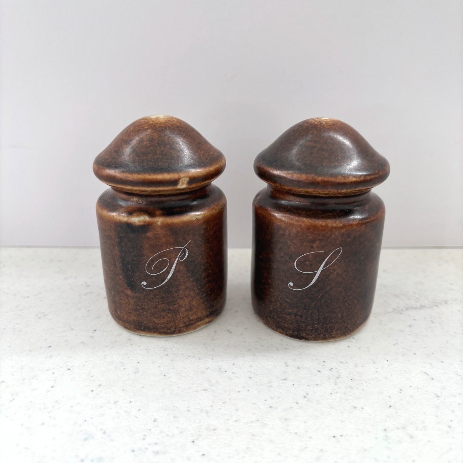 Porsgrund Norway Lava Salt Pepper Shakers Eystein Sandnes Vintage Brown Pottery