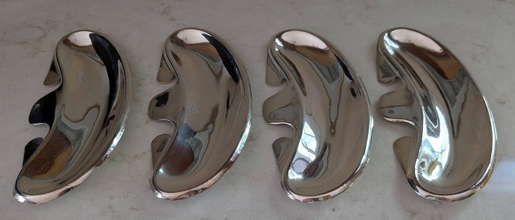 4 Vtg Stainless Steel Clip-On Plate Fish Bone Condiment Dish Tray Plate Holder