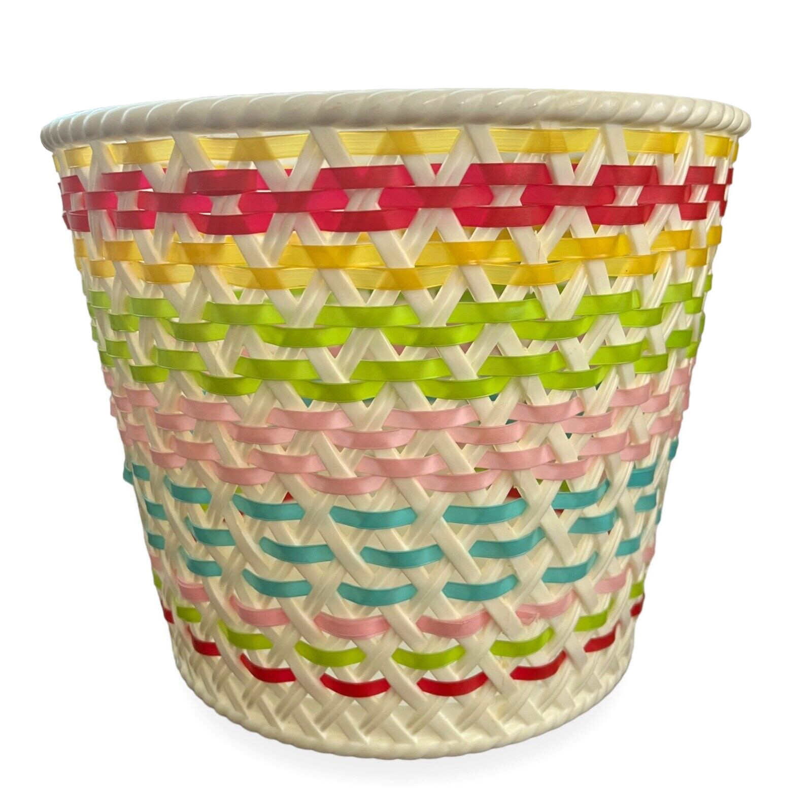 Vintage Dialene Better Maid Trash Can Wastebasket Rainbow Colorful Vinyl Plastic