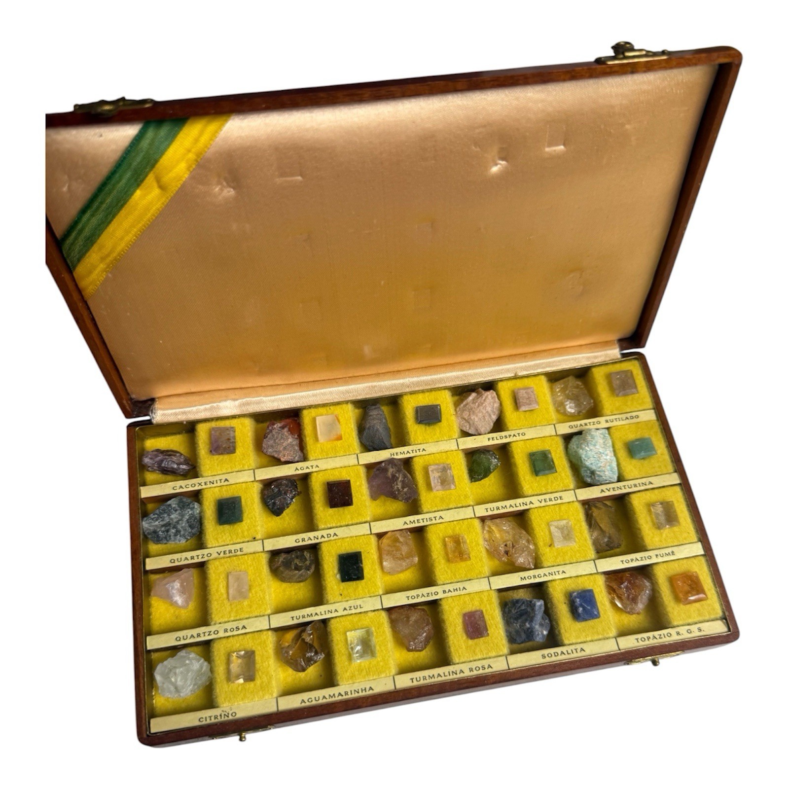 Vintage Rock and Mineral Collection in Wooden Display Box