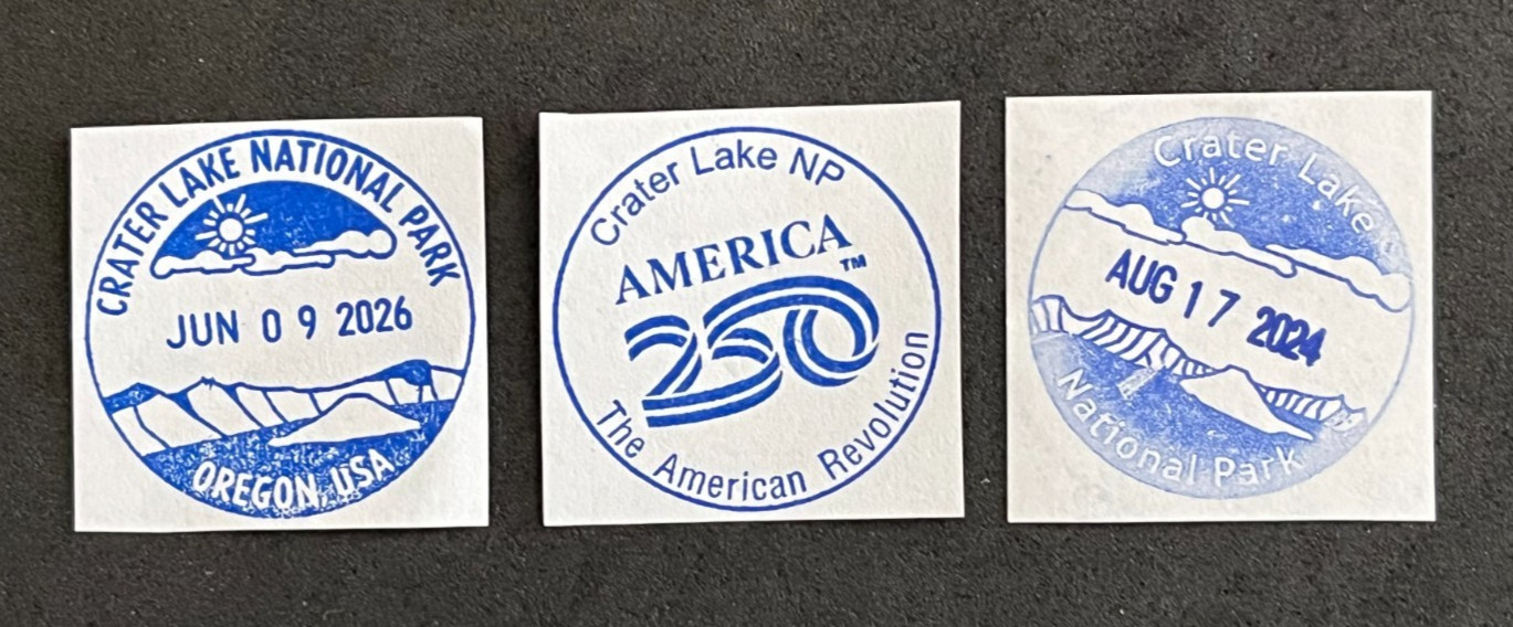 CRATER LAKE NP   America 250   NPS CANCELLATION/PASSPORT STAMP LOT of 3