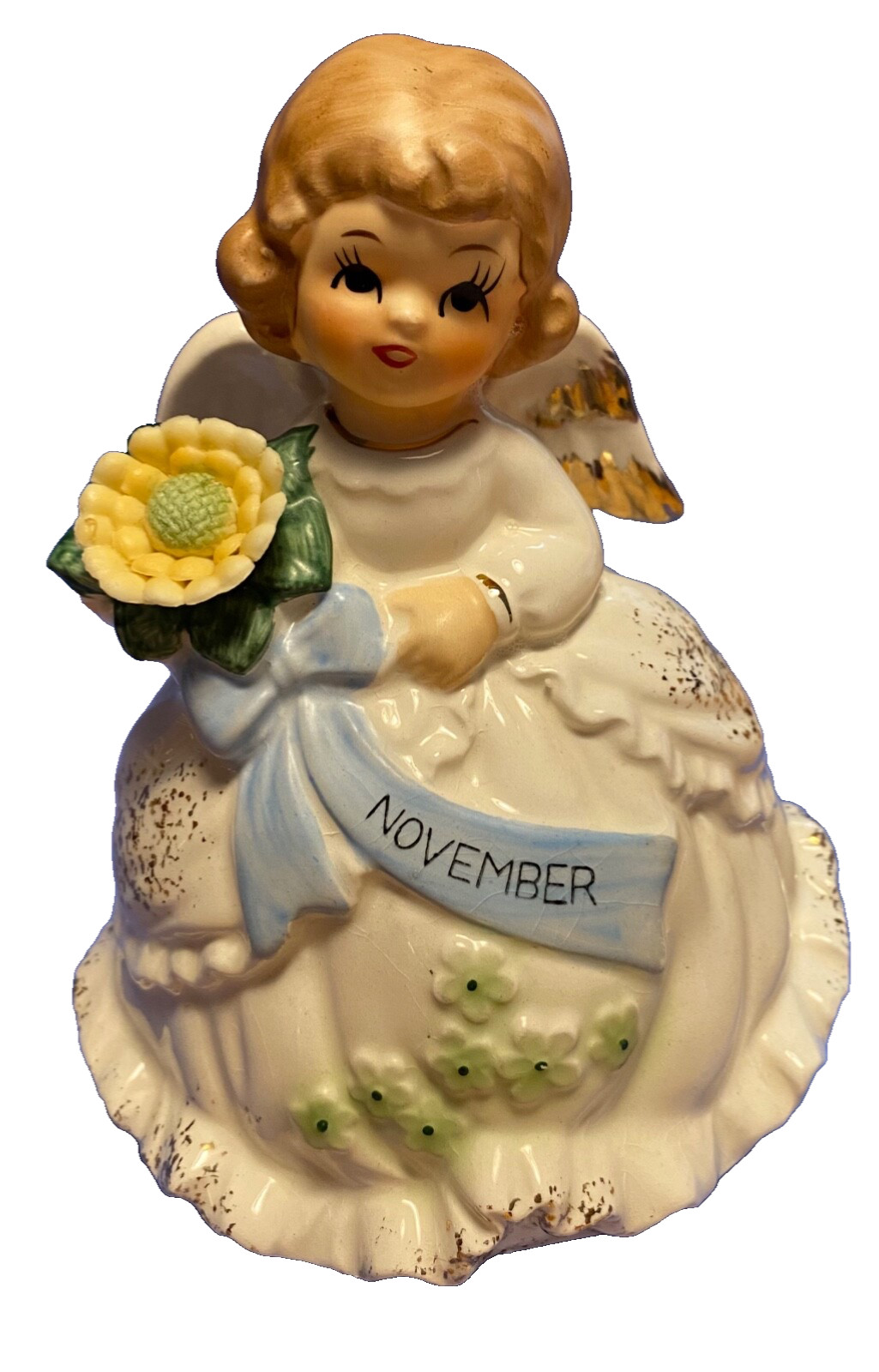 Vtg 1960’s Musical Angel NOVEMBER Girl Figurine Happy Birthday PRICE Japan