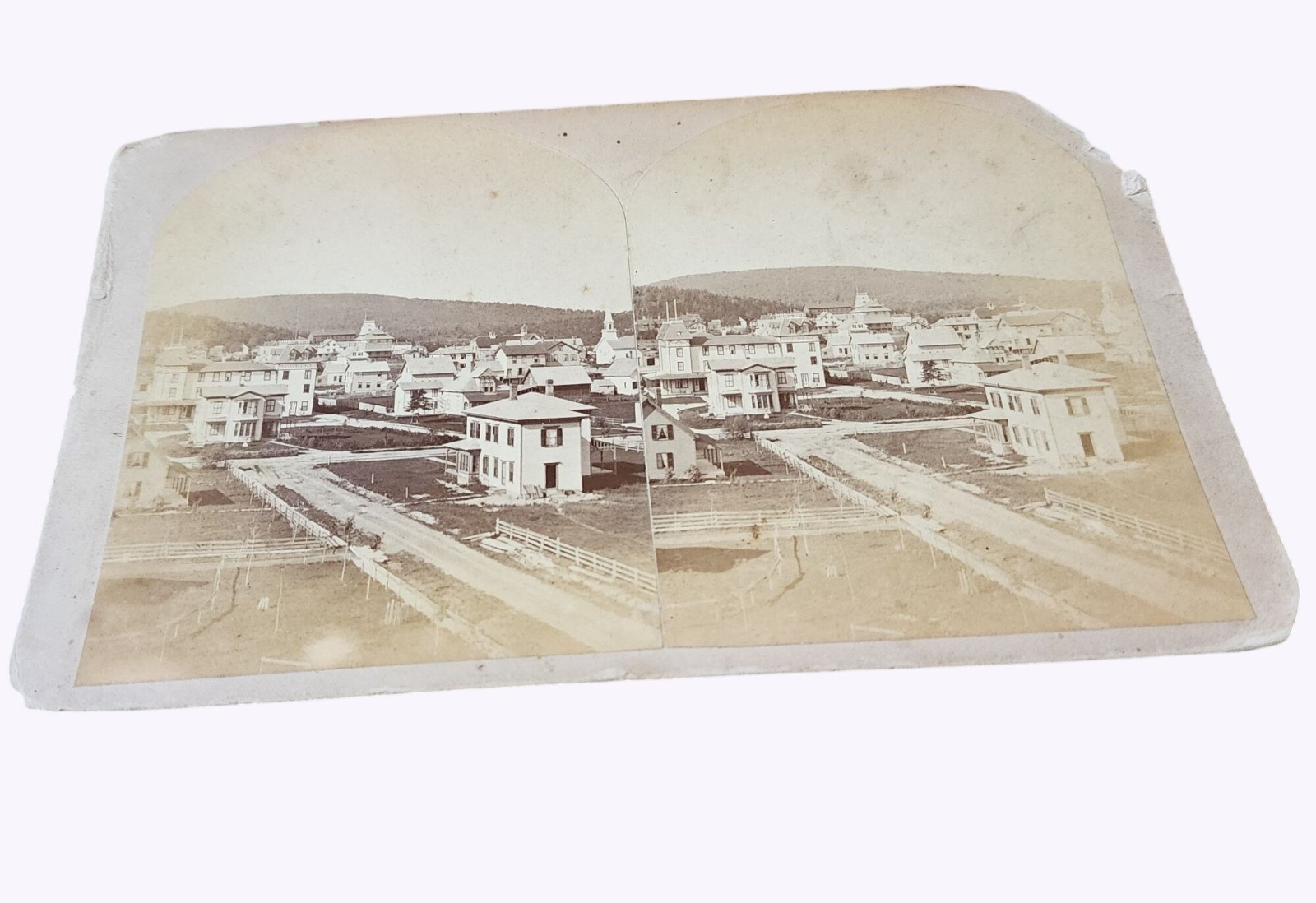 Antique Stereoview Photo Cabinet Card Of Architectural Town Scene