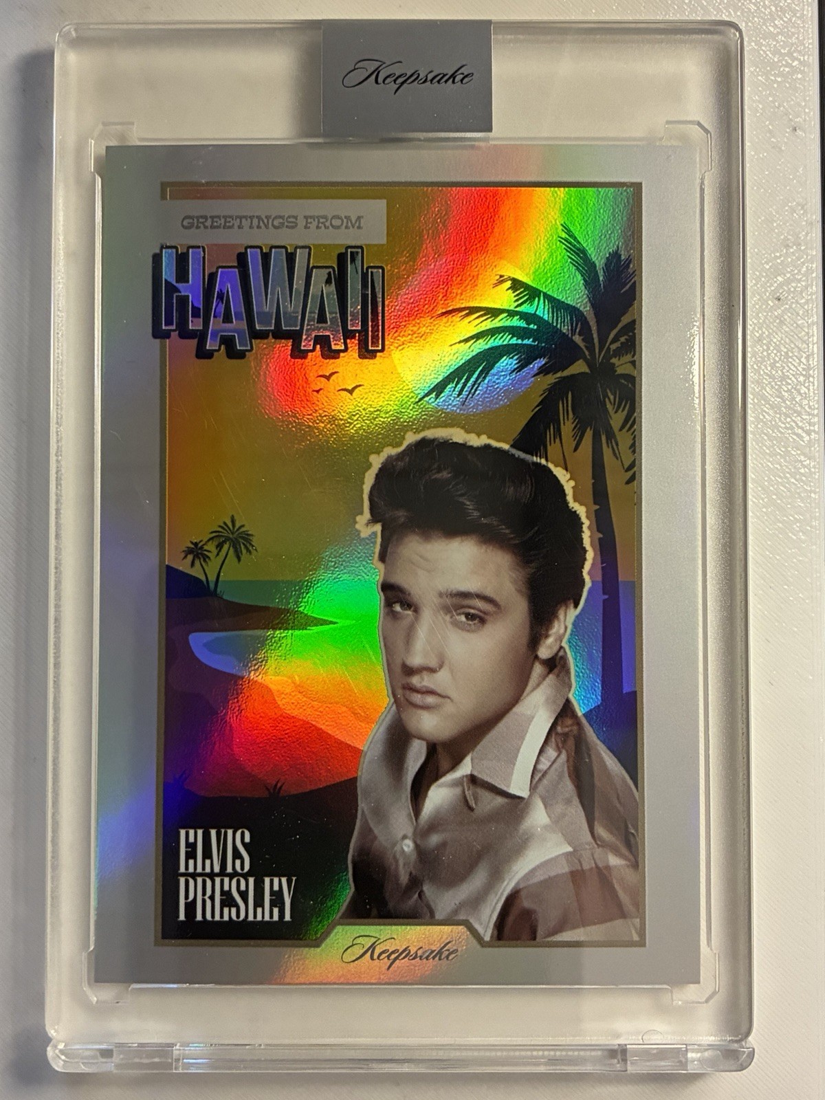 2026 Keepsake Elvis Greetings From Hawaii Silver #27 118/200 Encased 2026 Keepsake Elvis Greetings From Hawaii Silver #27 118/200 Encased