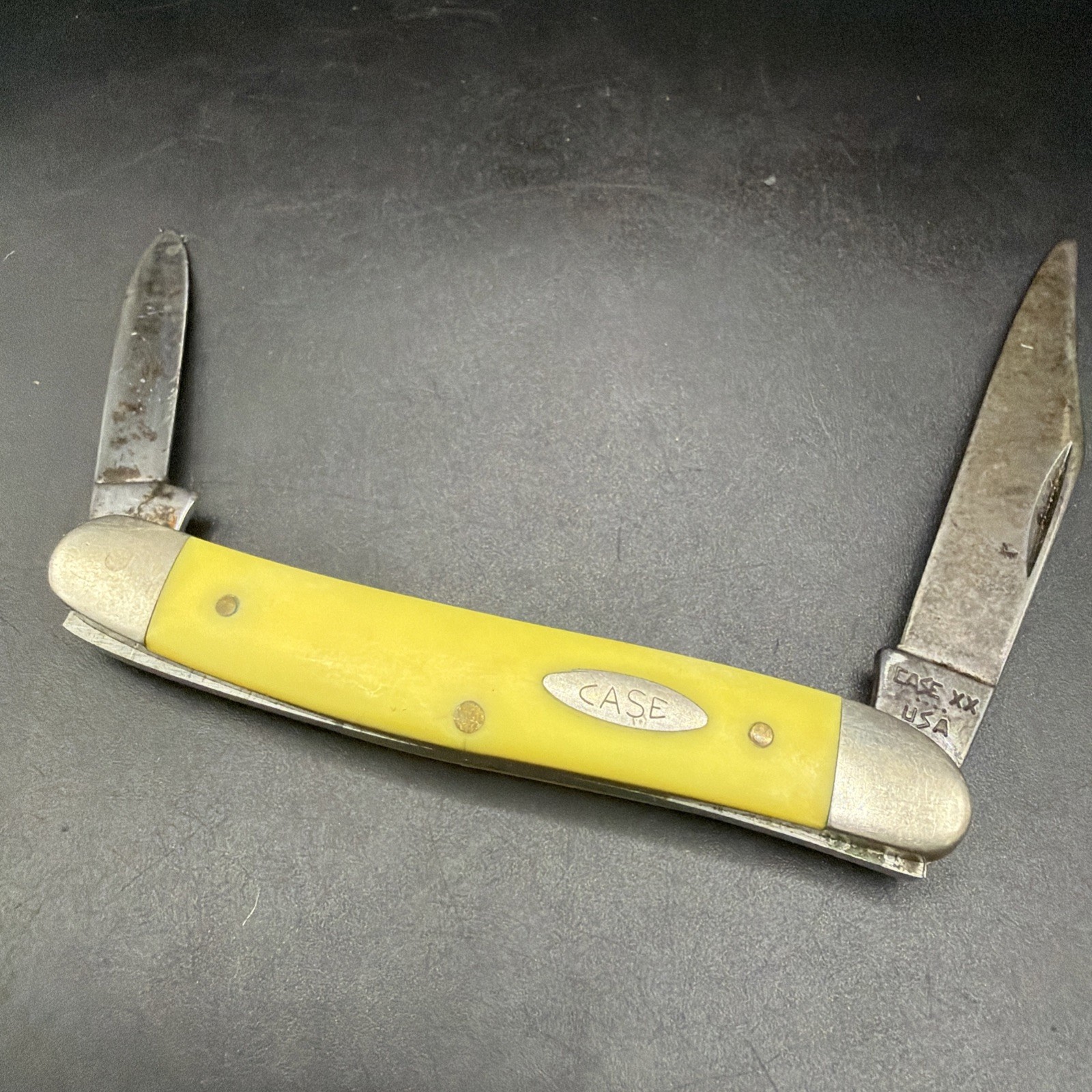 Vintage 1976 Case XX 4 Dot 03244 Yellow Synthetic 2 Blade Pen Pocket Knife