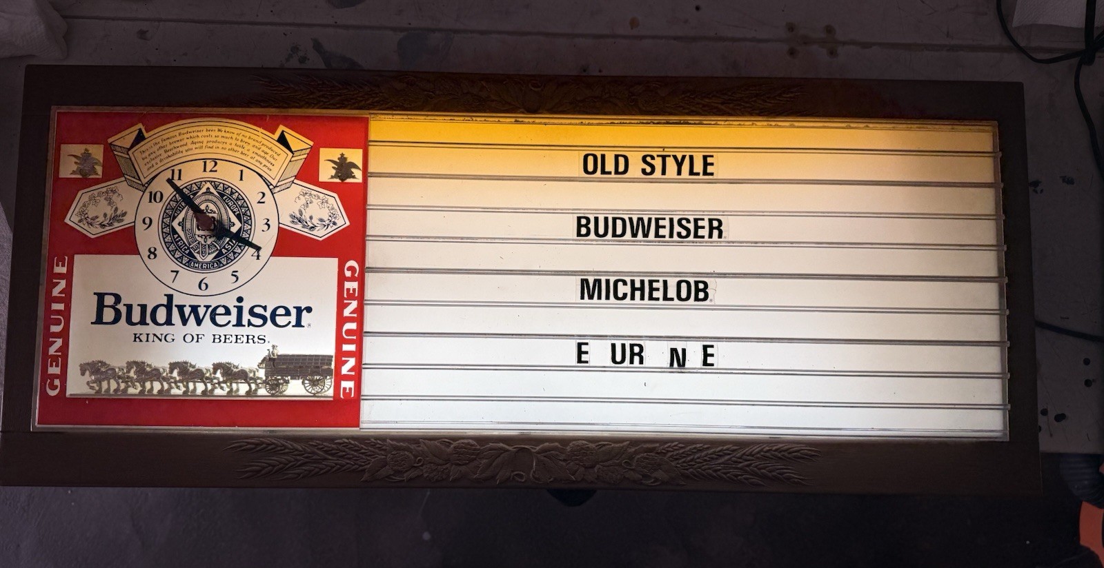 Vtg 1960s 70s Large Budweiser Lighted Clock Menu Price Board Sign King Of Beers
